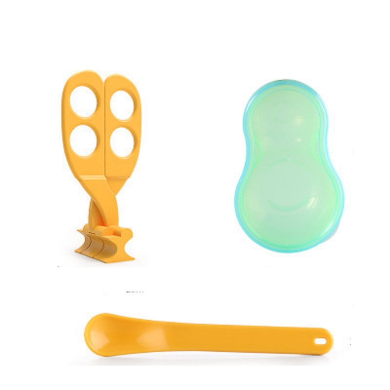 ถ้วยบดข้าวเด็ก ถ้วยป้อนข้าวเด็ก ชุดบดอาหารเด็ก ถ้วยอาหารเด็ก มีฝาปิด+ช้อนเด็ก+กรรไกรบดอาหาร (6 m+) BPA-Free