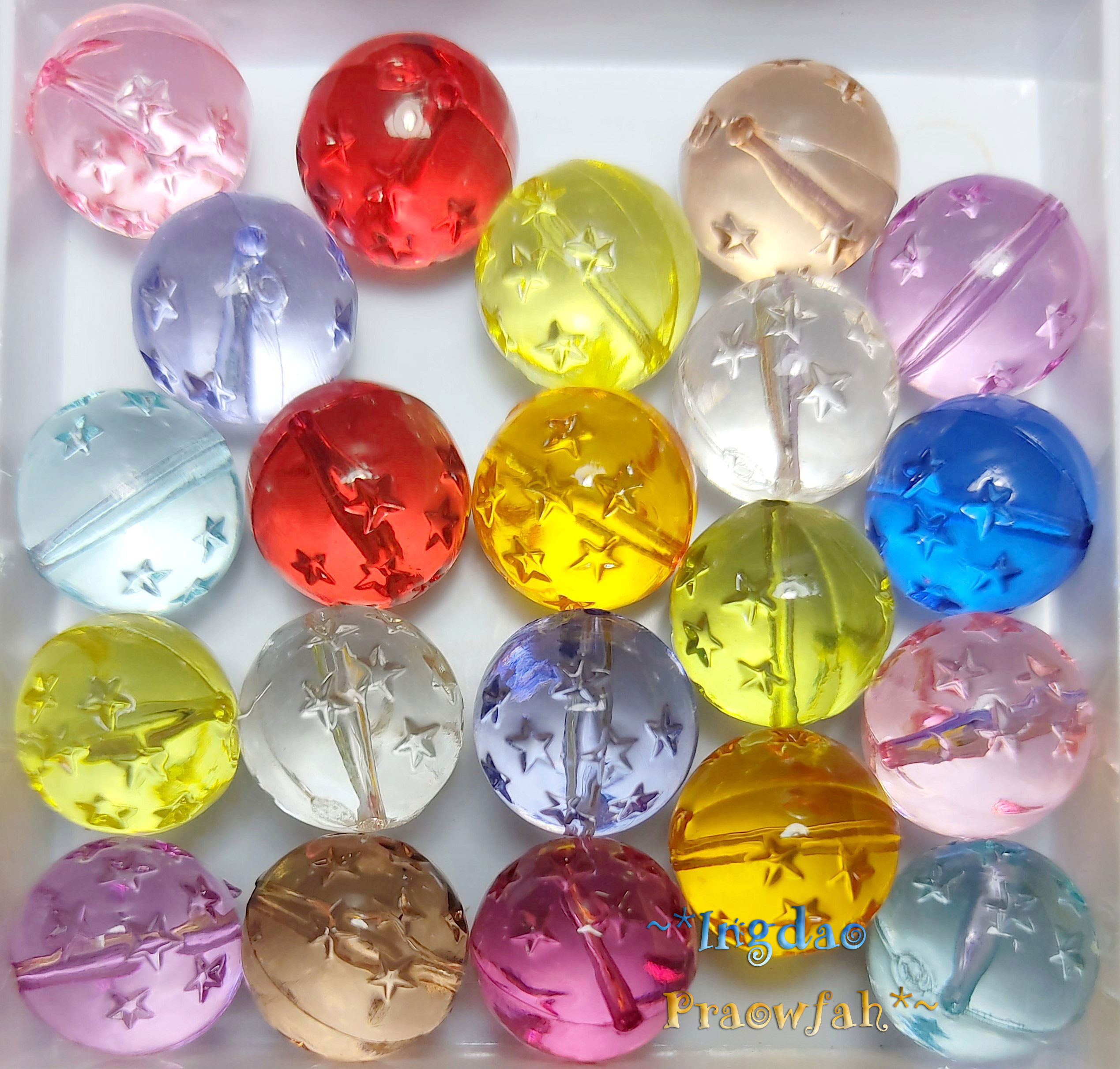 1926mt ลูกปัดทรงกลมปั๊มลายดาว ขนาด 1.1 ซม. คละสี (10 กรัม / 11 ชิ้น)