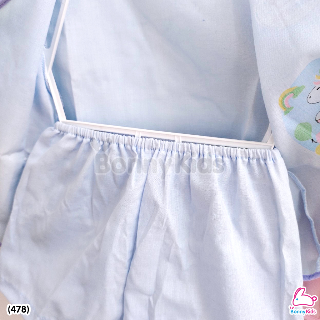 (478) ชุดเด็กแรกเกิดผูกหน้าผ้าป่าน (พื้นสี) แพ็ค 6 ชุด