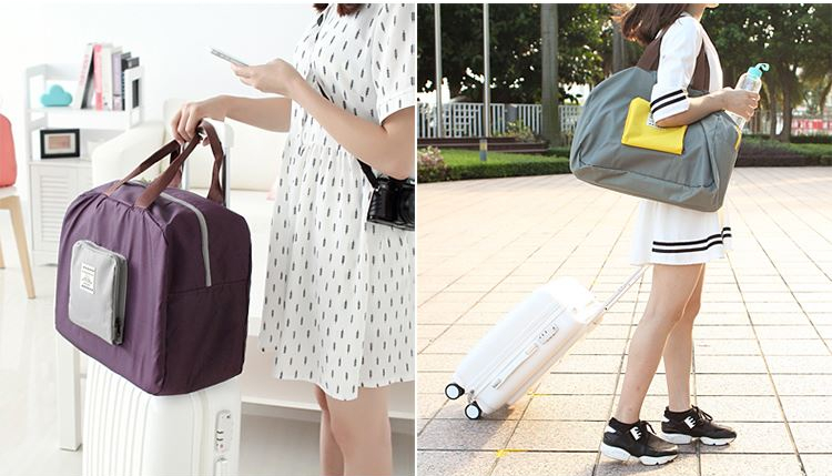 กระเป๋าช้อปปิ้งพับเก็บได้ ผ้าหนา สีสันสดใส ผลิตจากโพลีเอสเตอร์กันน้ำ คุ้มค่า (Foldable Duffle Bag for Travel)