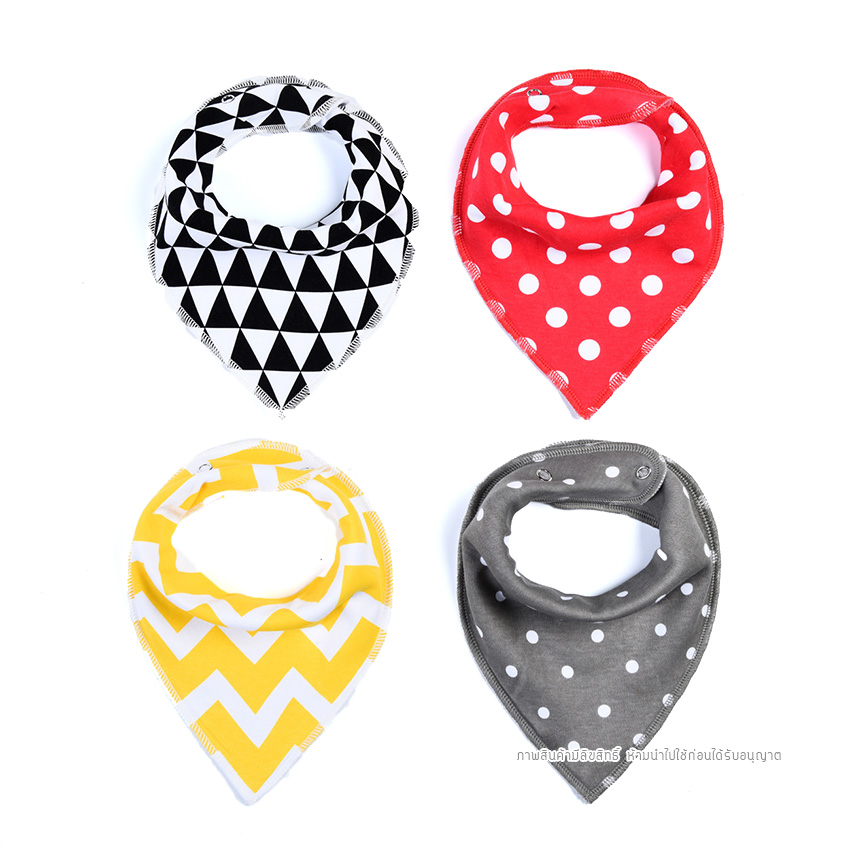 [แพค 4 ผืน] ผ้ากันเปื้อนเด็กอ่อน ผ้าซับน้ำลาย รูปสามเหลี่ยม เย็บประกบ 2 ชั้น หนานุ่ม ของใช้เด็กอ่อน 0-24 เดือน