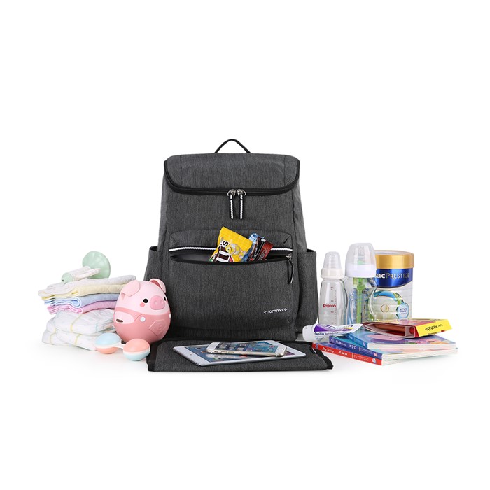 mommore กระเป๋าคุณแม่ กระเป๋าสัมภาระคุณแม่ กระเป๋าแม่ลูกอ่อน กันน้ำ พร้อมแผ่นรองเปลี่ยนผ้าอ้อม จุมาก น้ำหนักเบา เหมาะสำหรับเดินทาง (Dark Grey)