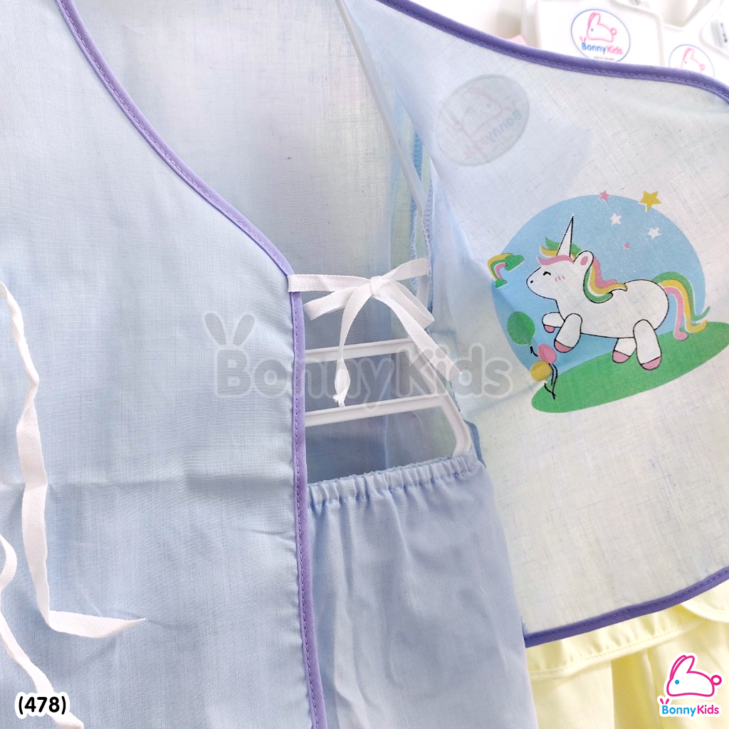 (478) ชุดเด็กแรกเกิดผูกหน้าผ้าป่าน (พื้นสี) แพ็ค 6 ชุด