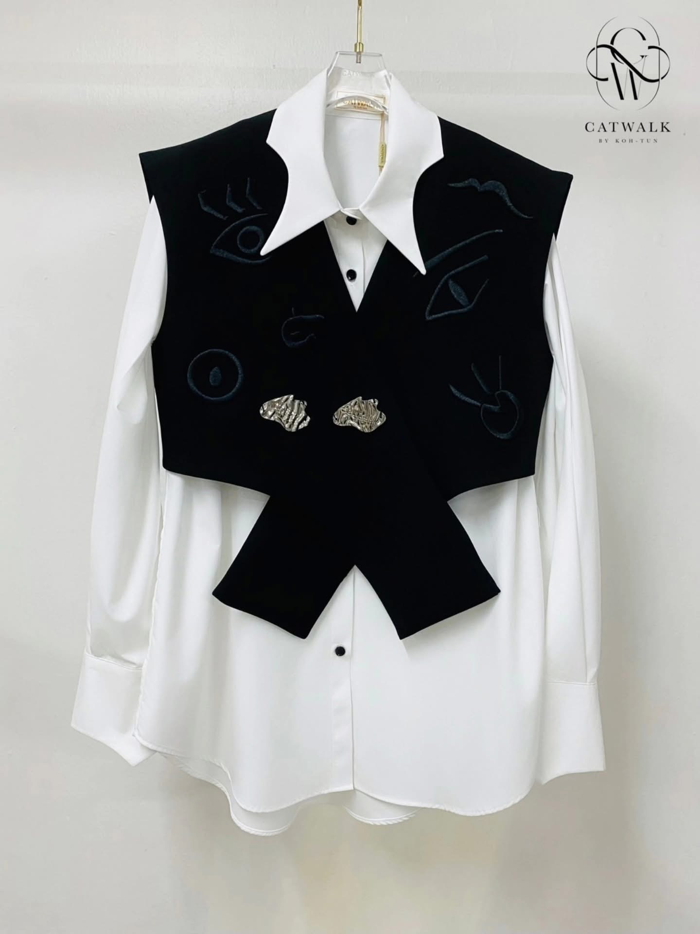 Setเสื้อเชิ้ตแขนยาว+เสื้อกั๊กปักลายสุดเก๋ เนื้อผ้าเกรดเอ ใส่สบาย : สินค้าคุณภาพ (พร้อมส่ง)