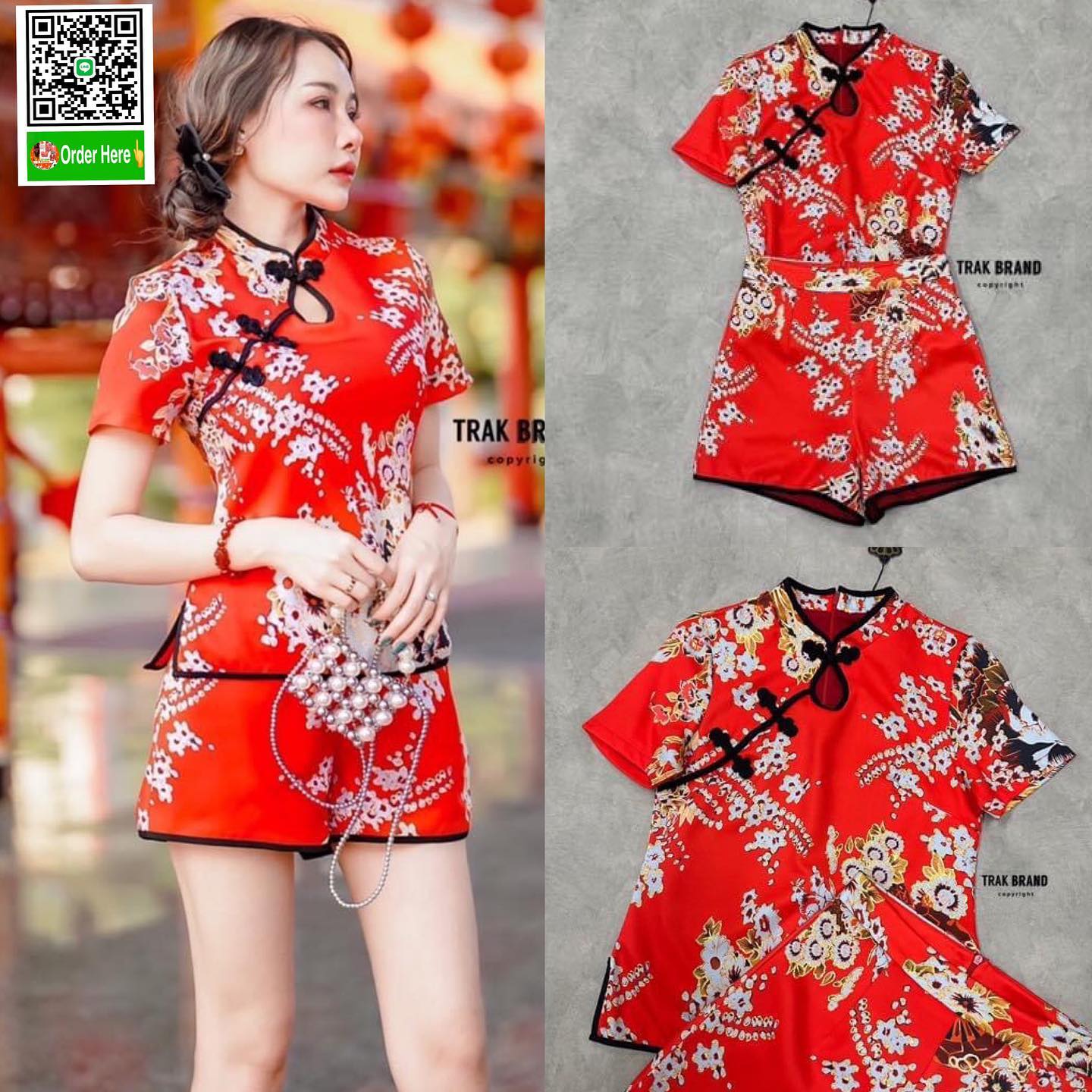 เซท 2 ชิ้น เสื้อแขนสั้นคอจีนแต่งกุ้น ขอบแต่งกระดุมสีดำปลายชายเสื้อผ่าข้างทั้งสอง ข้าง แมทซ์กับกางเกงขาสั้น งานพิมพ์ลายสวย ม๊ากกก : สินค้าคุณภาพ (พร้อมส่ง)