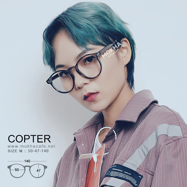 COPTER - brown clear เลนส์ใส กรอบแว่น แว่นตา ทรงกลม กว้าง 140 มม. (sizeM)