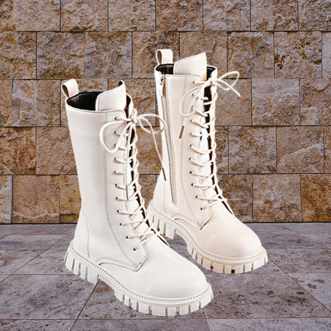 รองเท้าบูทเด็กสีขาว (ออฟไวท์) รองเท้าดรัมเมเยอร์ รองเท้าบู๊ตสีขาวเด็ก ชาย/หญิง Size ขนาดเท้ายาว 15-22 cm