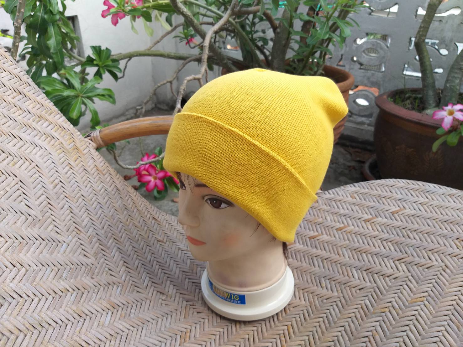 หมวกไหมพรมสีเหลือง ไหมพรมหนา 2 ชั้น อุ่นสุดๆ