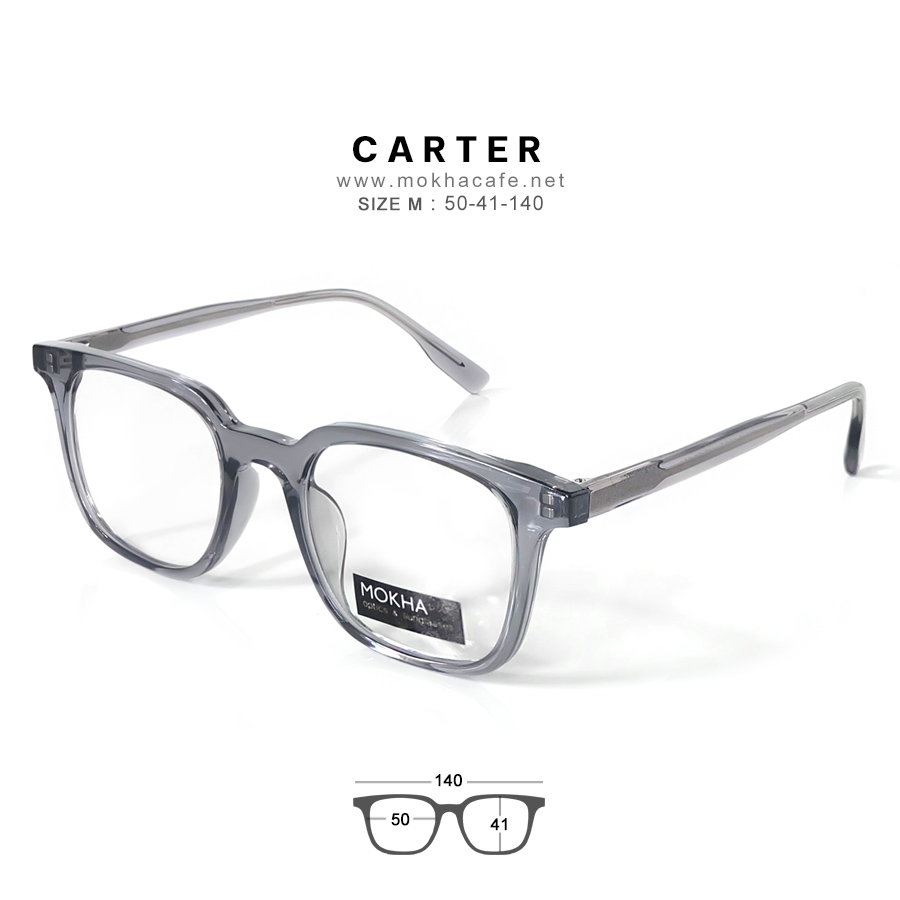 CARTER - clear grey กรอบแว่นตา ทรงเหลี่ยม แกนขาโลหะ กว้าง 140 มม. (sizeM) H41