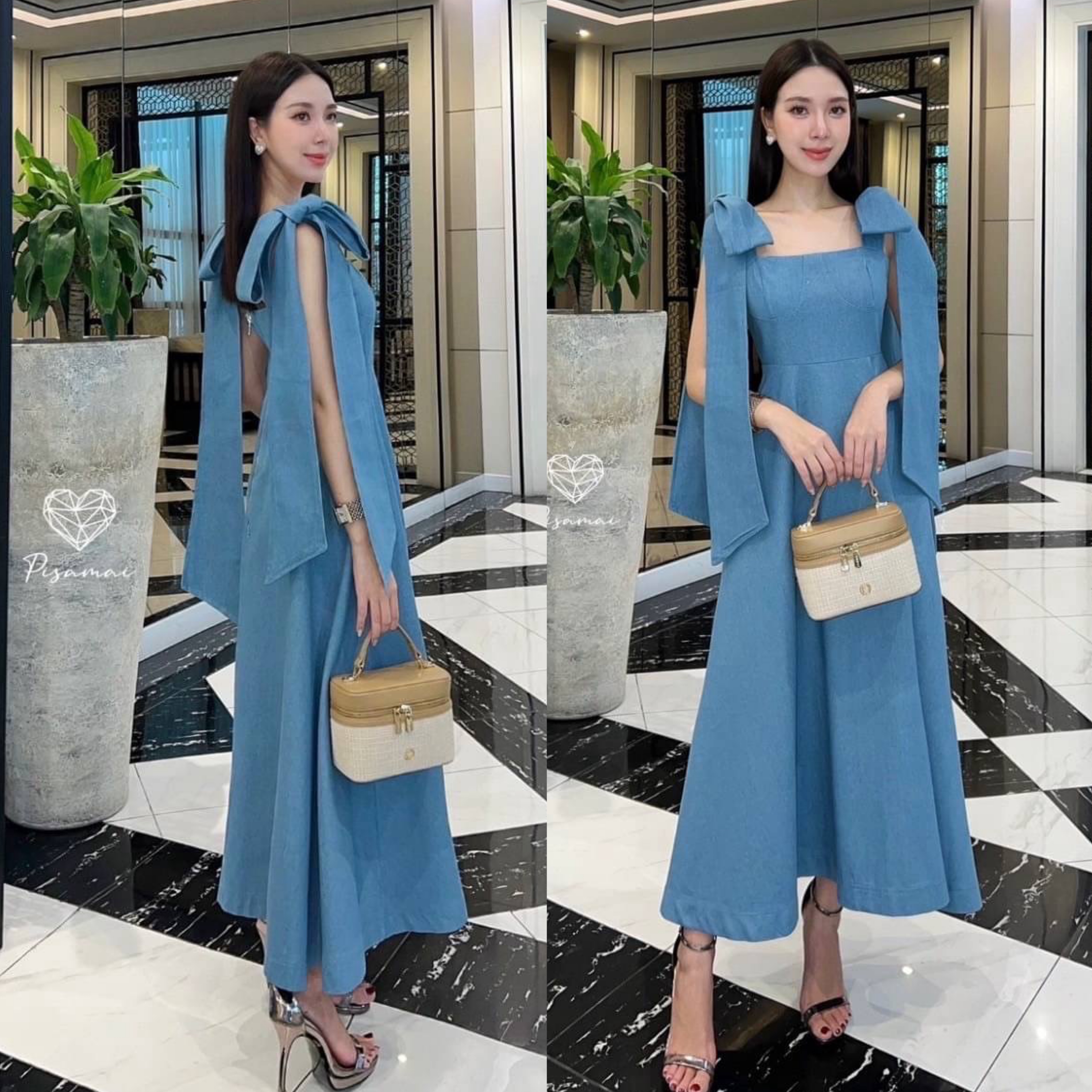 เซ็ต 3 ชิ้นเดรสแขนโบว์ยีนส์ตัวยาว ใส่สวยฟินนาเล่ สายโบว์ช่วงแขนสามารถถอดแยกได้น้า ใส่สบาย : สินค้าคุณภาพ (พร้อมส่ง)