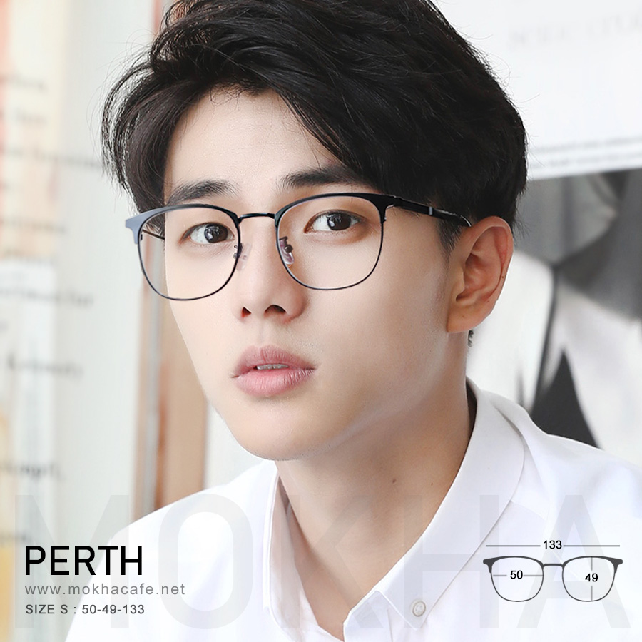 PERTH - black กรอบแว่นโลหะ กรอบทรงเหลี่ยม ขาสปริง clubmaster กว้าง 133 มม. (sizeS) H49