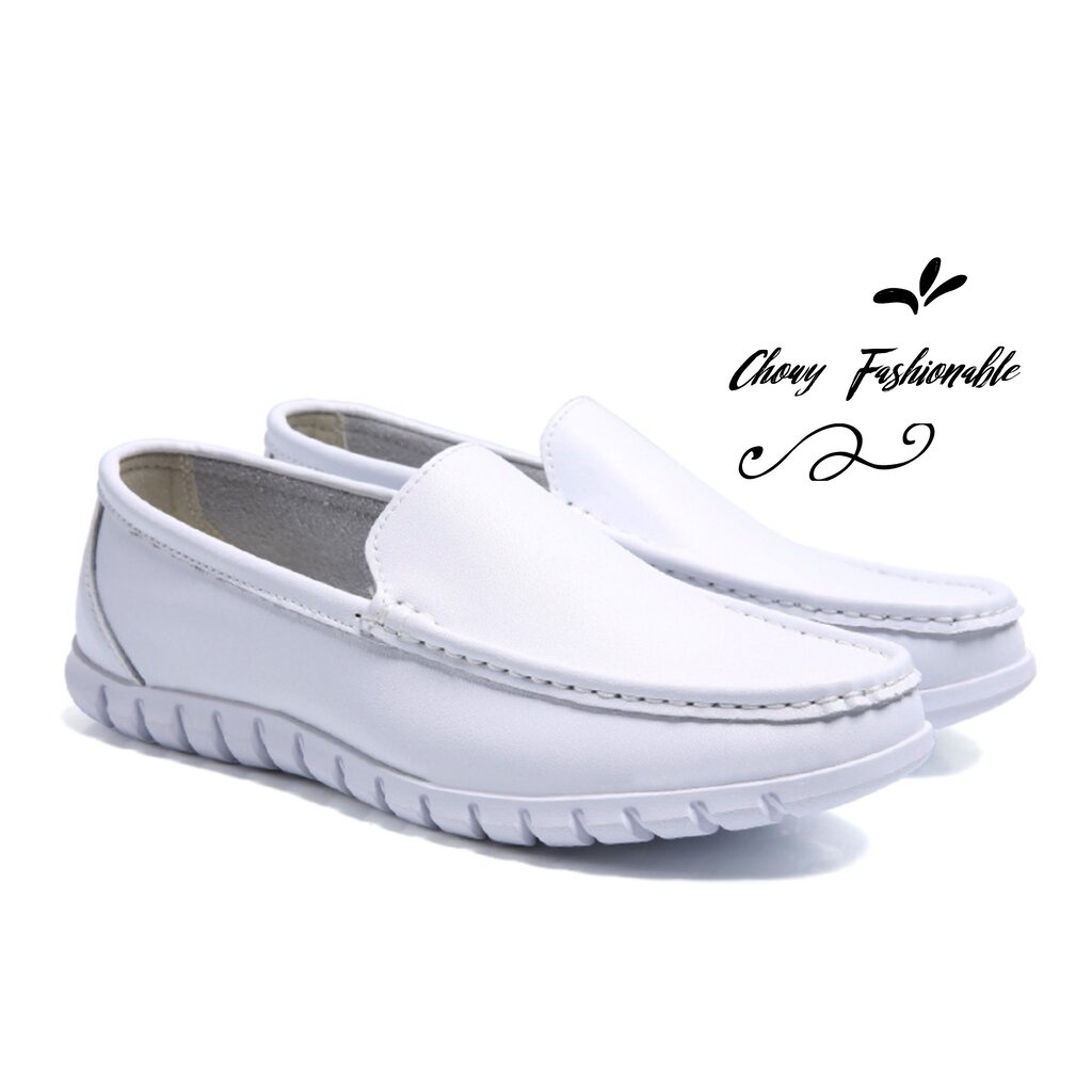 รองเท้าพยาบาลไซส์ใหญ่ 40-46 Loafer Nurse หนังแท้ สีขาว KR1053