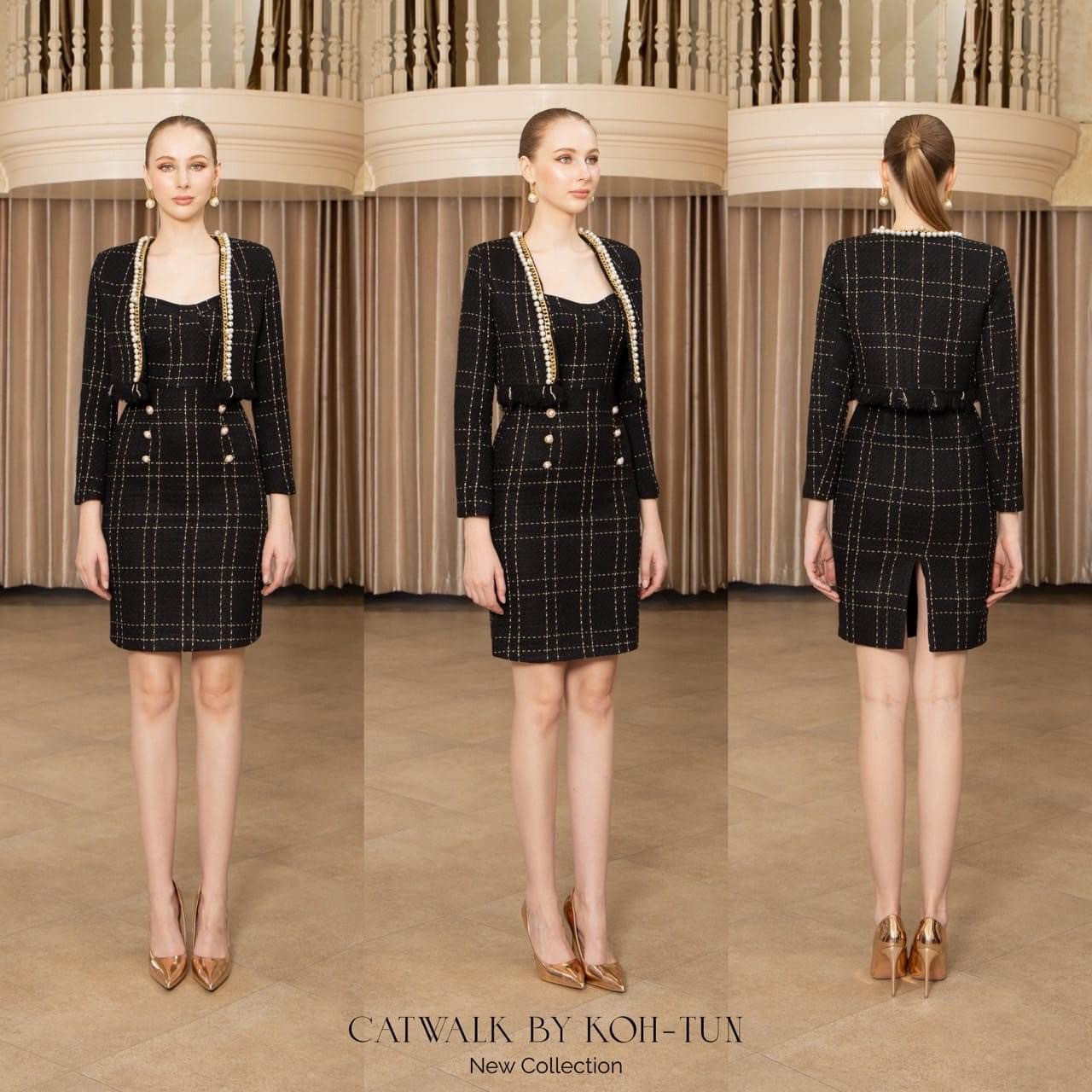 เซตเดรส สายเดี่ยวเสื้อคลุมผ้าทวีตแต่งมุก เนื้อผ้าทวีต เกรดเอ ทอเป็นลายดูโดดเด่นสุดๆ ตัวชุดเป็น ทรงเข้ารูป ใส่สบาย สินค้าคุณภาพ (พร้อมส่ง)