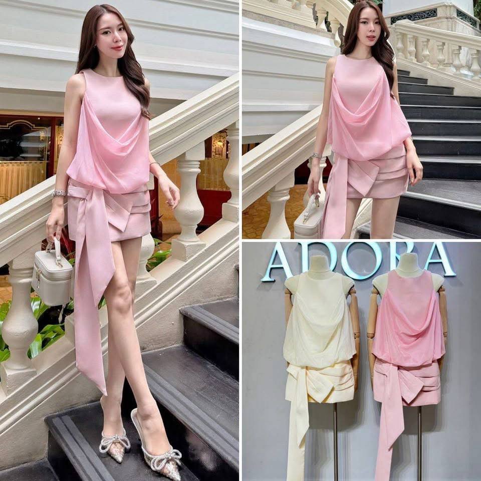 มินิเดรสดีไซน์แขนกุด คอกลม ช่วงบน ใช้ผ้าชิฟฟ่อนเนื้อทอพิเศษ เย็บจับทรง ช่วงบนทรงถ่วง บอลลูน ช่วงล่างกระโปรง เย็บจีบ แต่งดีเทลโบว์ด้างข้าง มีซับใน ดีไซซ์น่ารักมากๆ โทนสีละมุนสุดๆ ใส่สบาย : สินค้าคุณภาพ (พร้อมส่ง)