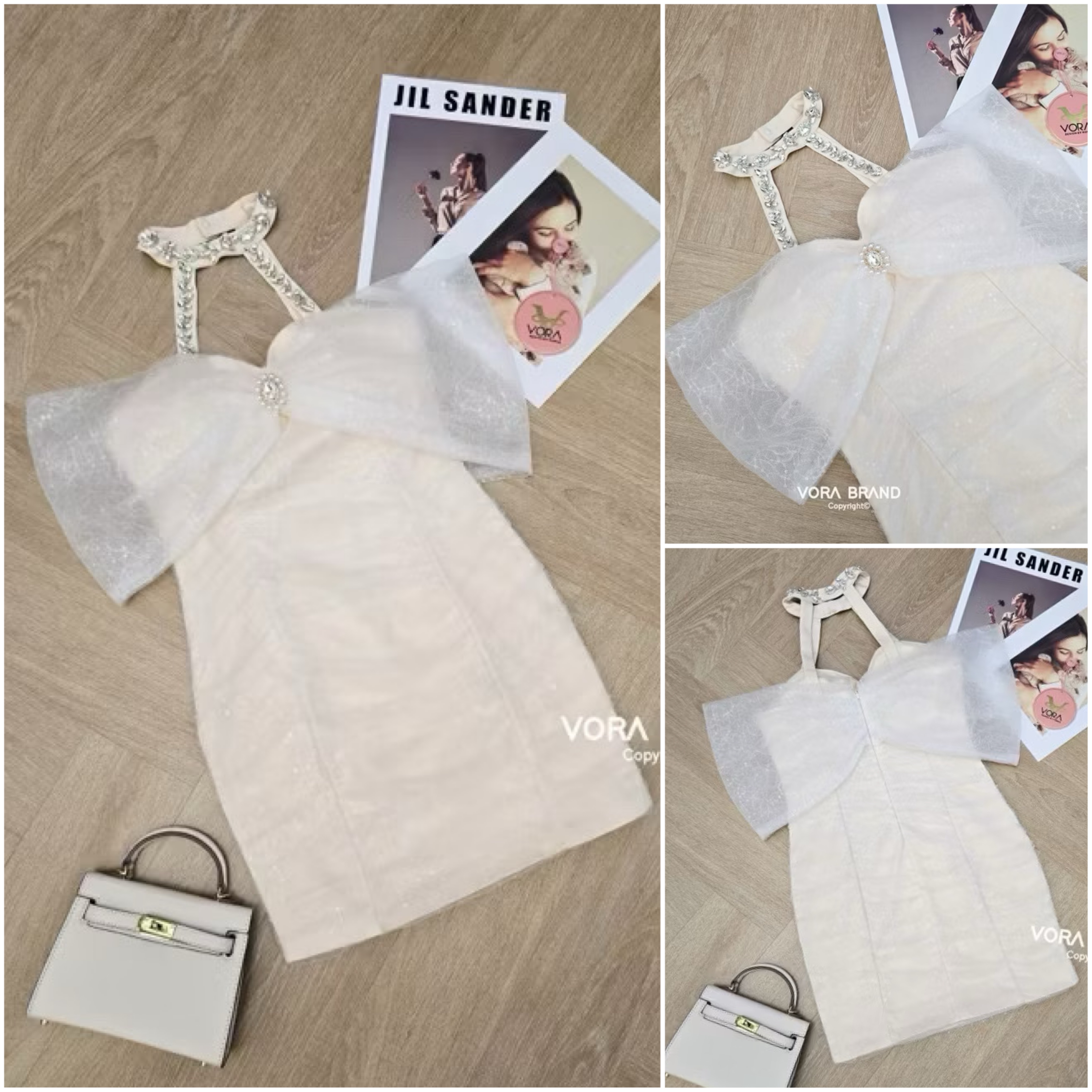 Dress สั้น เกาะอก แต่งสายคล้องคอดีเทลแต่งเย็บเพชรทั้งสายสวยมากค่ะ แต่งผ้าตาข่ายจับจีบปาดไหล่ ติดเข็มกลัดเพชรช่วงอกเพิ่มความหรูหรา อกมีฟองน้ำจัดทรงให้ค่ะ เอวเข้ารูป ใส่สบาย : สินค้าคุณภาพ (พร้อมส่ง)