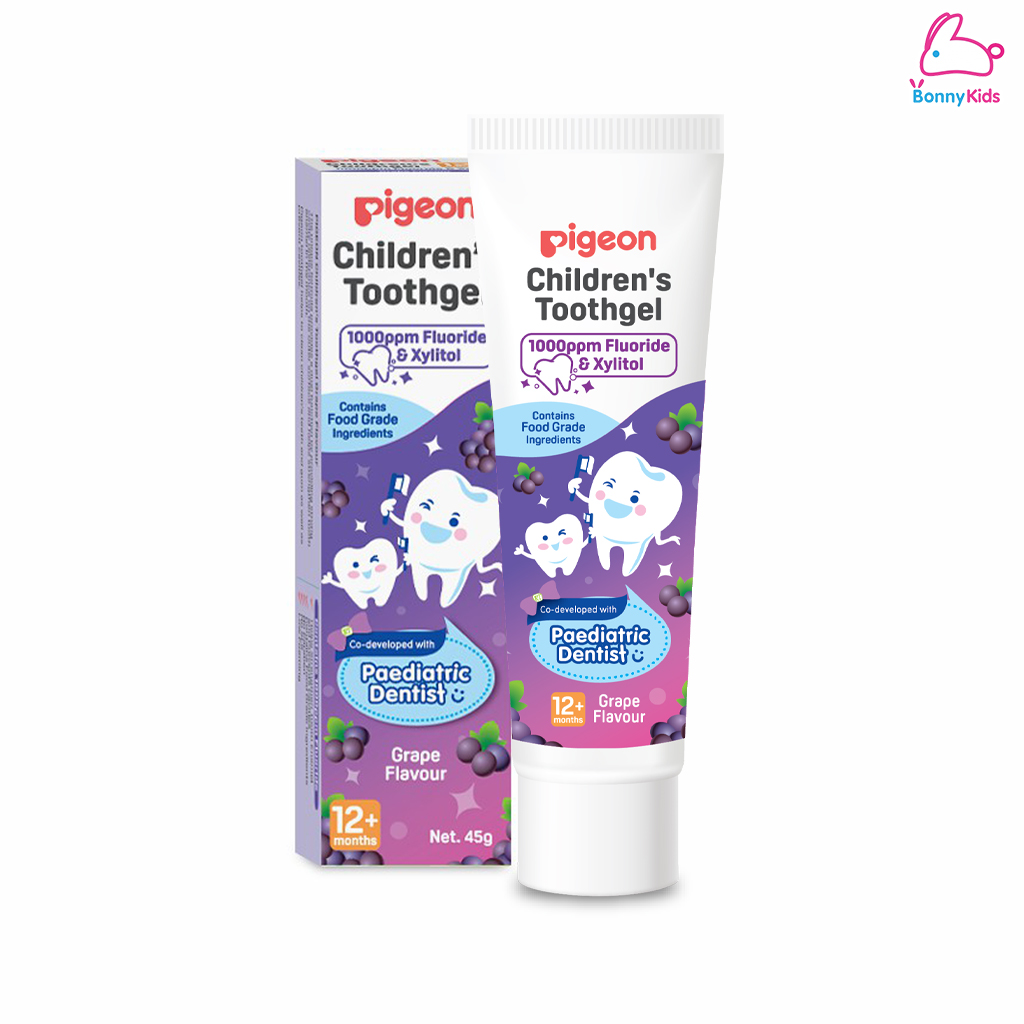 Pigeon (พีเจ้น) Children's Toothgel ยาสีฟันชนิดเจลสำหรับเด็ก ขนาด 45 กรัม (รสธรรมชาติ รสองุ่น รสสตรอว์เบอรี่)