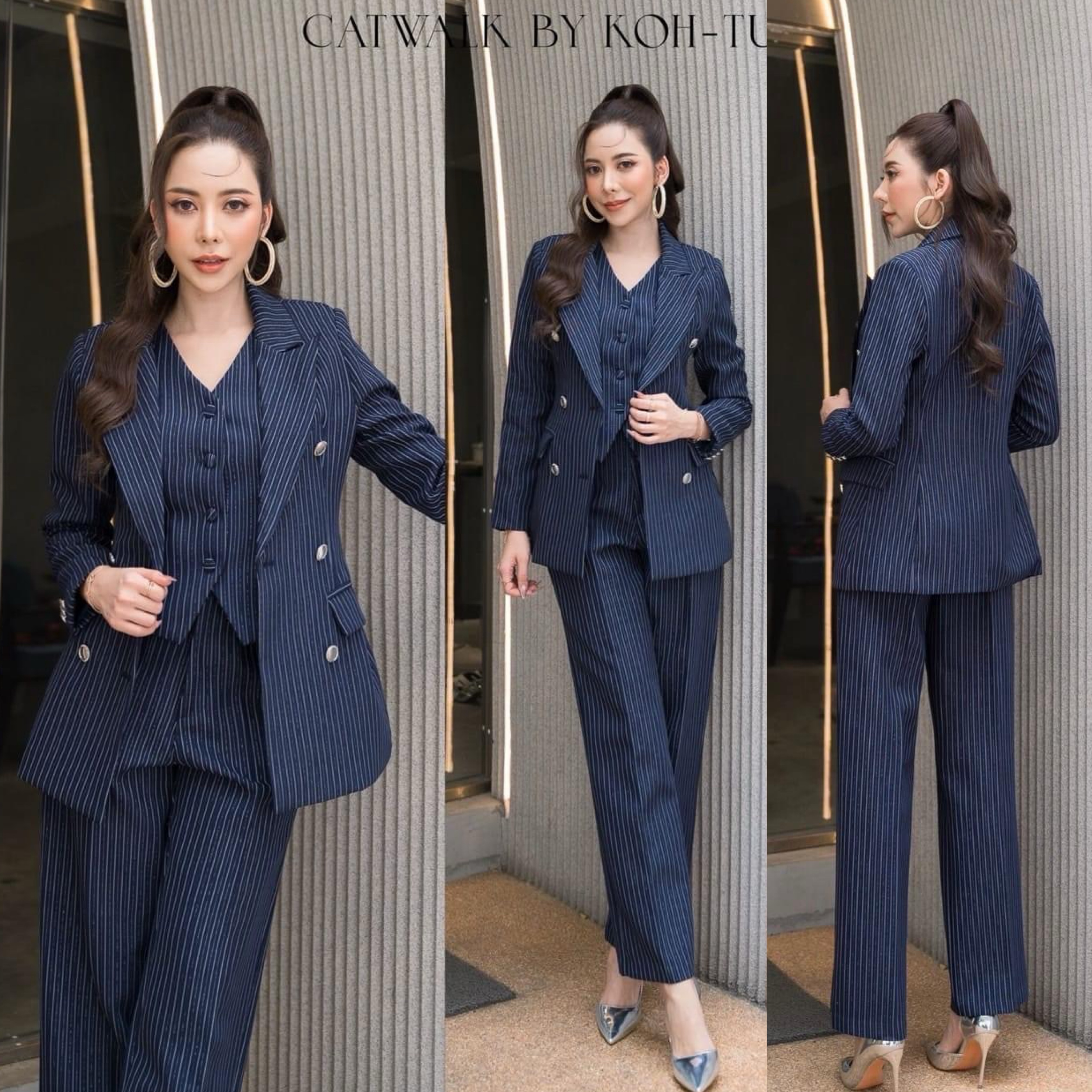 BLAZER 3 ชิ้น ตัว BLAZER เป็นทรงเข้ารูป+ เสื้อ Vest ทรงเข้ารูปคอวี + กางเกงทรงขากระบอกตรง เนื้อผ้าทอลายในตัว เกรด hiend เนื้อผ้าสวยมาก ใส่สบาย : สินค้าคุณภาพ (พร้อมส่ง)