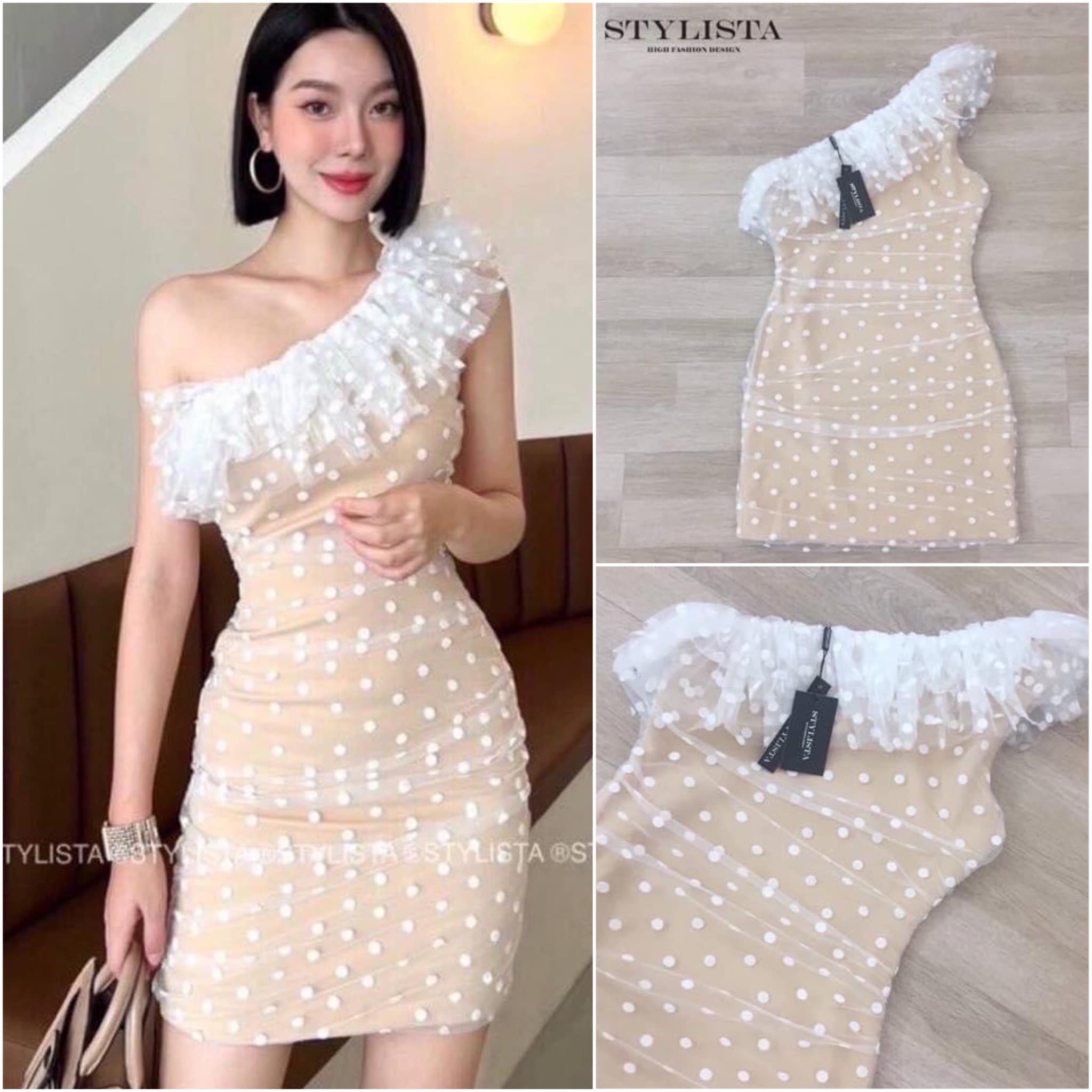 เดรสไหล่เฉียงเเต่งริ้วระบาย หน้า-หลัง ใส่สวยเรียบหรูมาก ดูดีเหมือนเซเลปเลยค่ะ สวย เปะเวอร์ ใส่ออกงาน ใส่ได้หลายโอกาส สินค้าคุณภาพ (พร้อมส่ง)