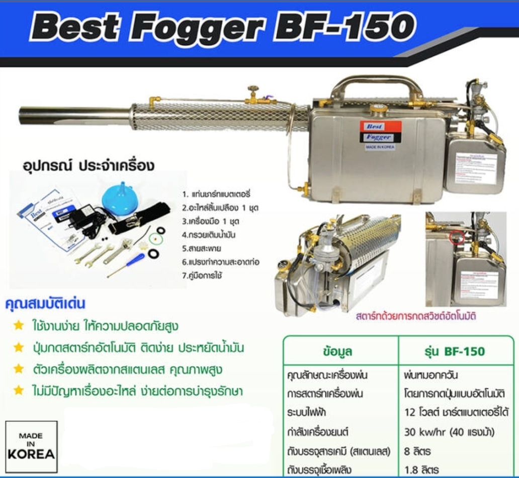เครื่องพ่นควันกำจัดยุงและแมลง ขนาดใหญ่ นำเข้าตรงจากเกาหลี พร้อมส่ง BF-150