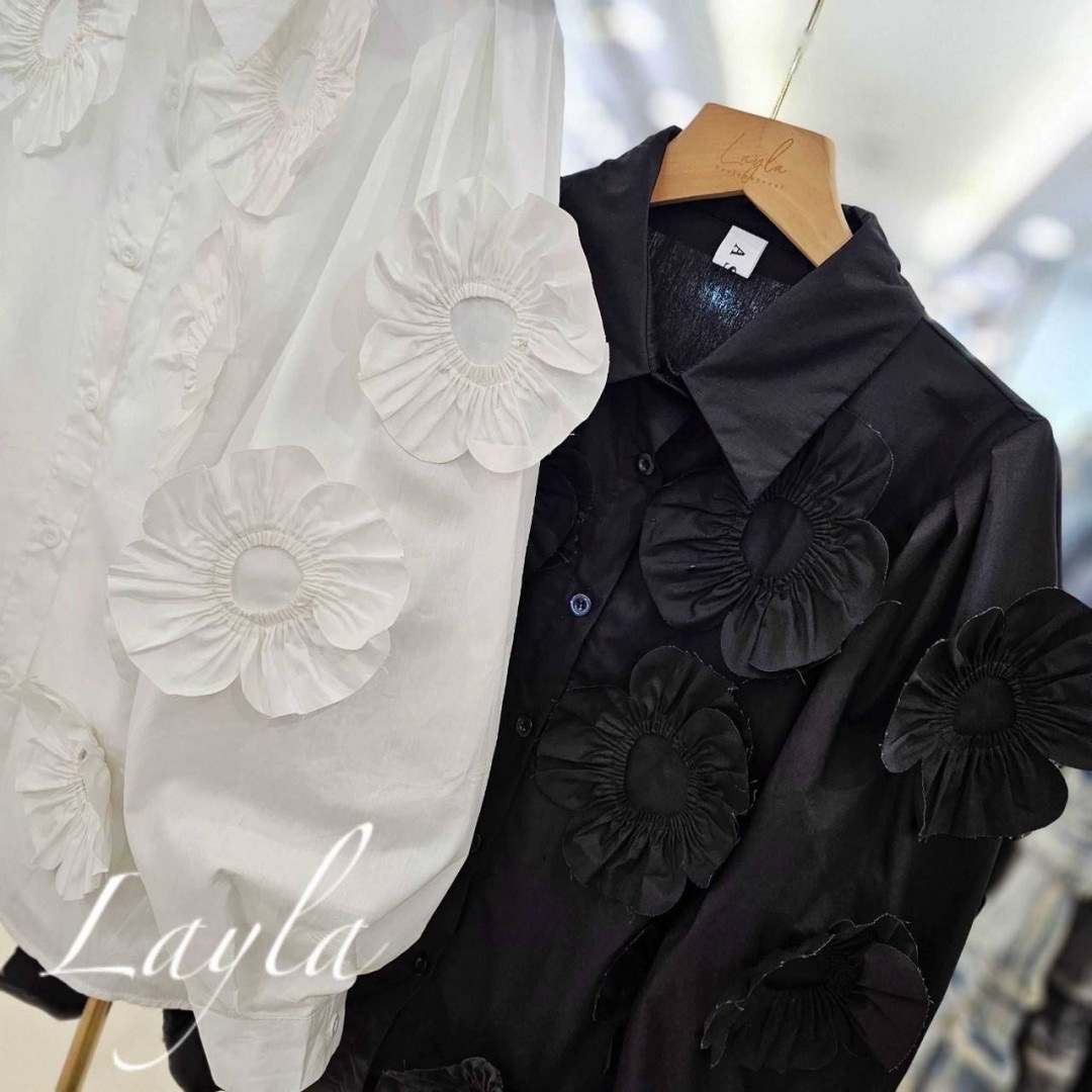 เสื้อเชิ้ตทรงสวยแต่งดอกไม้ 3d งานสวย แบบตะโกน ทรงโอเว่อไซส์นิดๆ ดีเทลสวย งานเย็บอย่างดี : สินค้าคุณภาพ (พร้อมส่ง)