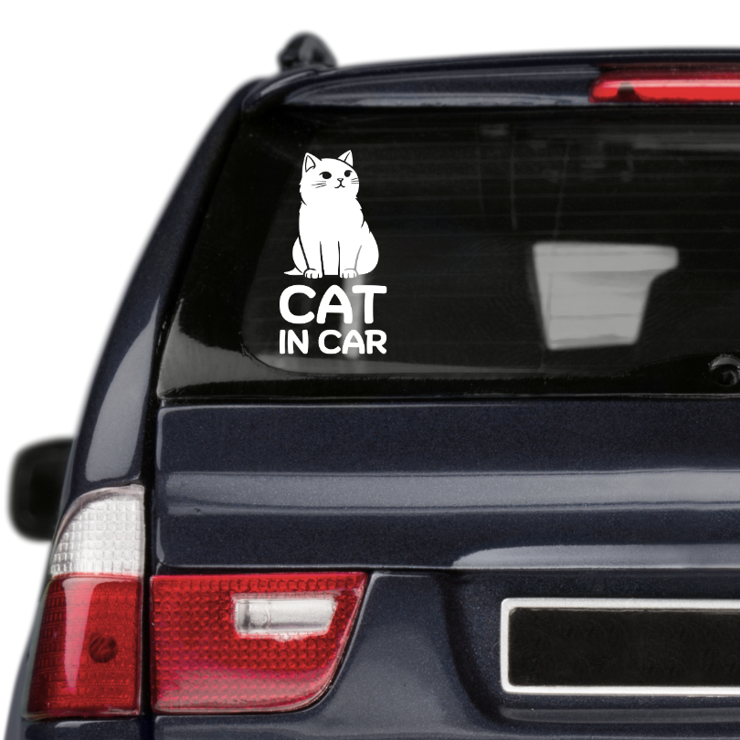 สติ๊กเกอร์ Cat in Car ในรถมีแมว PVC OUTDOOR กันน้ำ ไดคัทสีขาว น่ารัก
