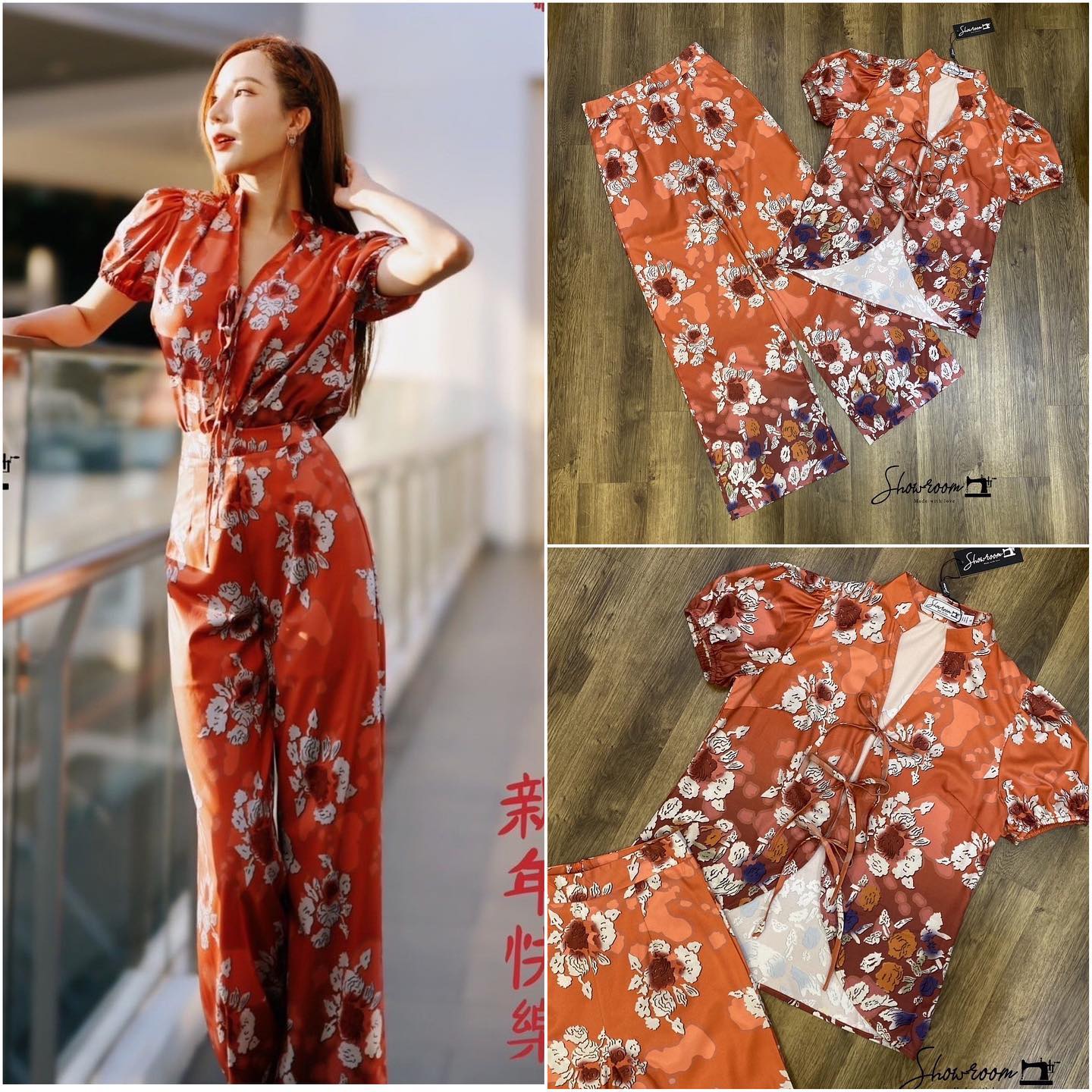 Set 2 ชิ้น กี่เพ้าเซ็ต พิมลายสวย สไตล์โมเดิร์น สวมใส่ดูคุณนายดูสดใส ใช้ผ้าอย่างดีในการตัดเย็บ บุซับ ทรงสวย : สินค้าคุณภาพ (พร้อมส่ง)