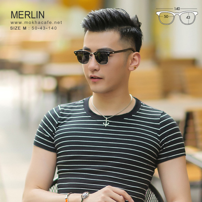 [pre-order] แว่นกันแดด MERLIN - black กรอบแว่นทรงวินเทจ กว้าง 140 มม.(sizeM)
