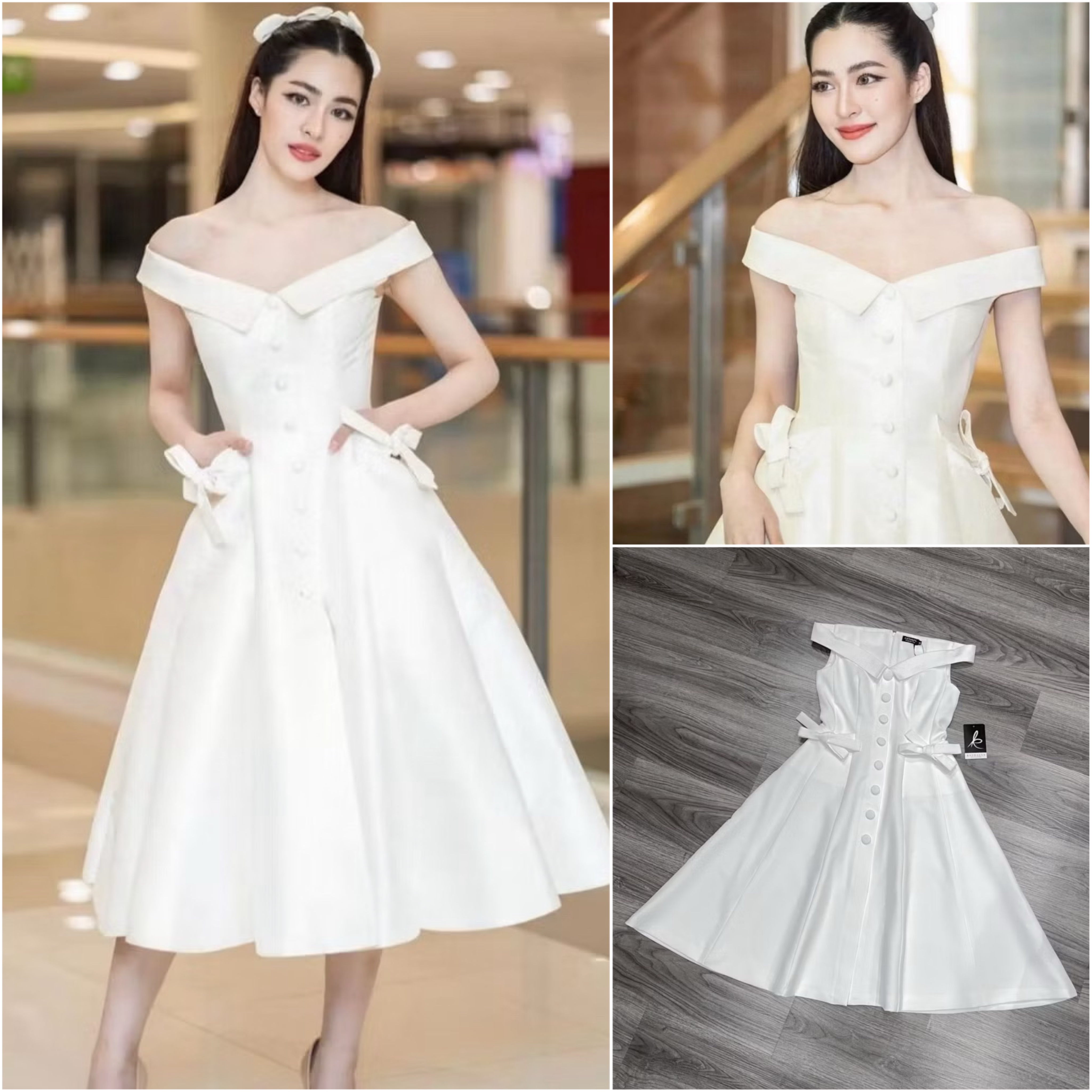 เดรสกระโปรงคอปกพับ ปาดไหล่ดีไซน์เก๋ ทรงพอดีตัวใส่กำลังสวย แต่งกระดุมปั๊มสีเดียวกันกับชุด ช่วงเอวด้านข้างแต่งกระเป๋าผูกโบว์สุดคิ้วท์ ใส่สบาย : สินค้าคุณภาพ (พร้อมส่ง)