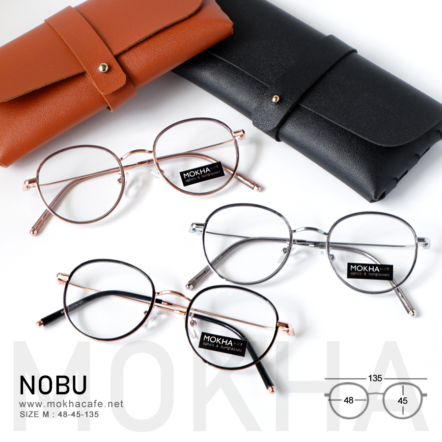 แว่นตา NOBU - brown กรอบแว่นทรงกลม ขาโลหะ น้ำหนักเบา กว้าง 135 มม.(sizeM) H45