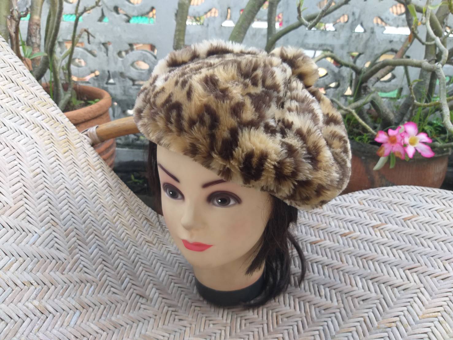 หมวกเบเร่ต์เฟอร์ลายเสือ mud pie หนานุ่มอุ่นมาก สวยมาก