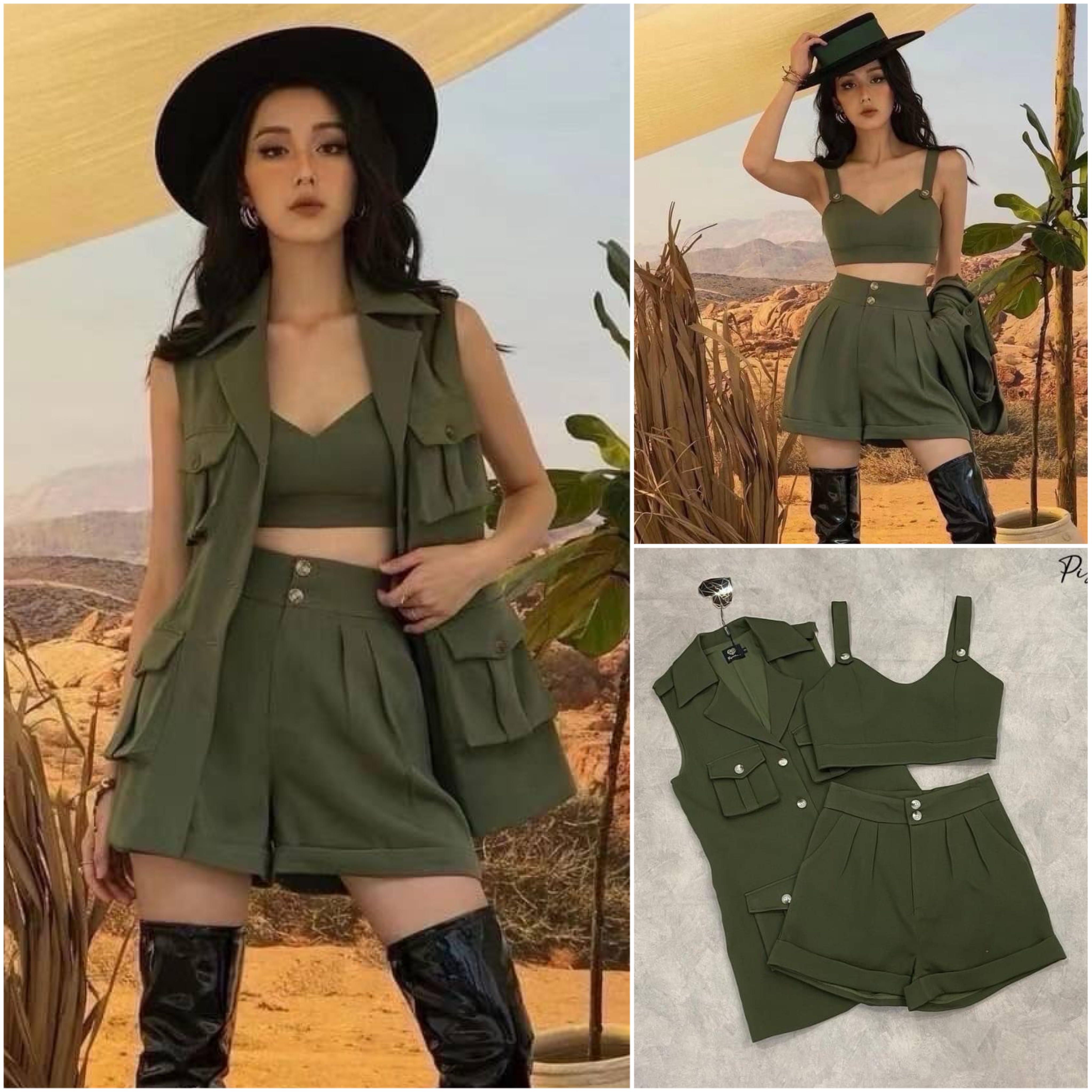 เซ็ตเสื้อคอปสายเดี่ยว มาคู่กับกางเกงขาสั้น พร้อมเสือกั้กแขนกุกเข้าเซ็ต รุ่นนี้ไม่มีผิดหวังแน่นอน ใส่สบาย : สินค้าคุณภาพ (พร้อมส่ง)