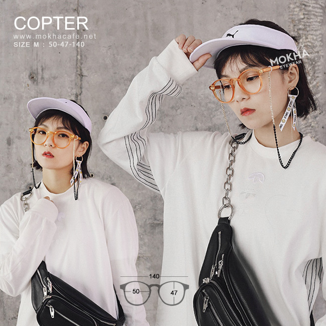 COPTER - brown clear เลนส์ใส กรอบแว่น แว่นตา ทรงกลม กว้าง 140 มม. (sizeM)