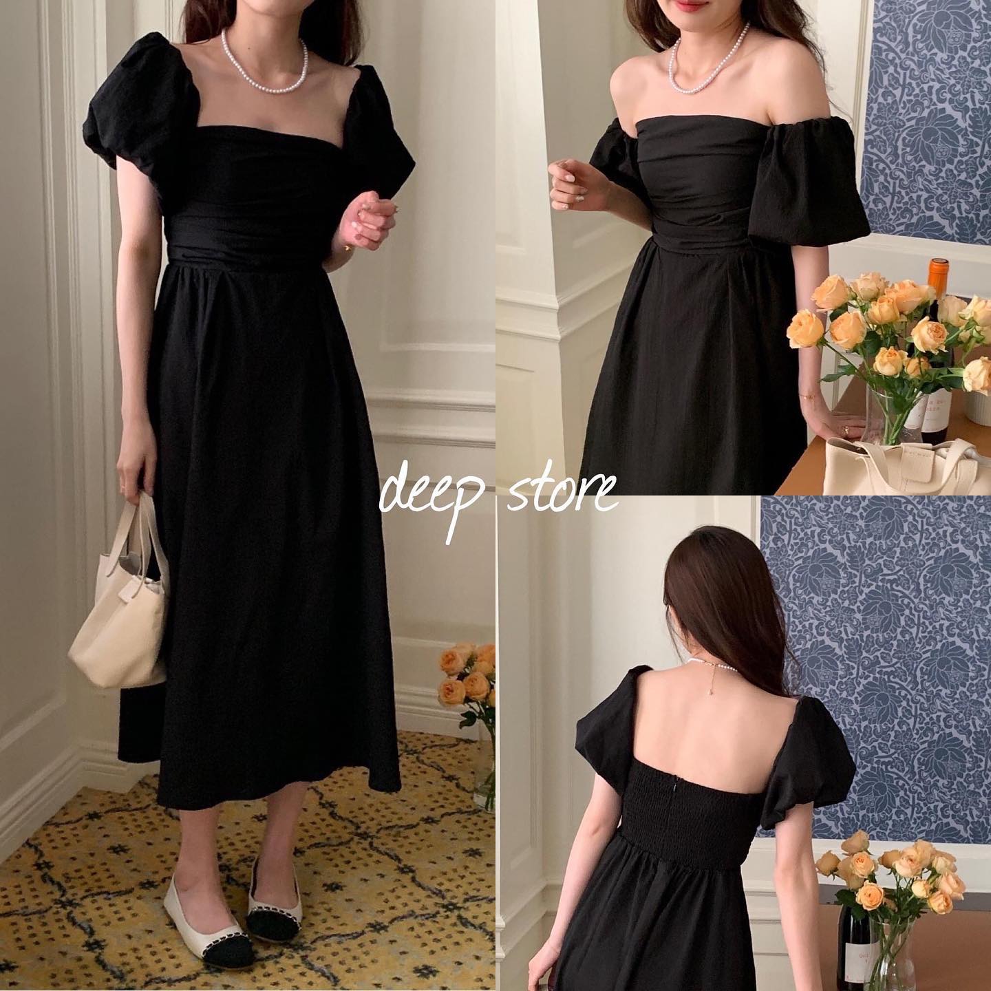 เดรสเกาะอก ทรงยาว มีสายต่อช่วงแขน แขนเป็นทรงบอลลูน สามารถ ปรับทรงได้ตามต้องการ สินค้าคุณภาพ (พร้อมส่ง)