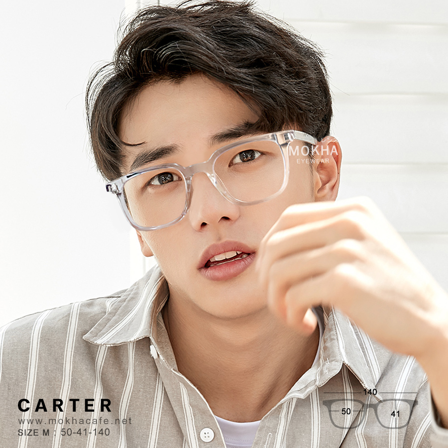 CARTER - clear grey กรอบแว่นตา ทรงเหลี่ยม แกนขาโลหะ กว้าง 140 มม. (sizeM) H41