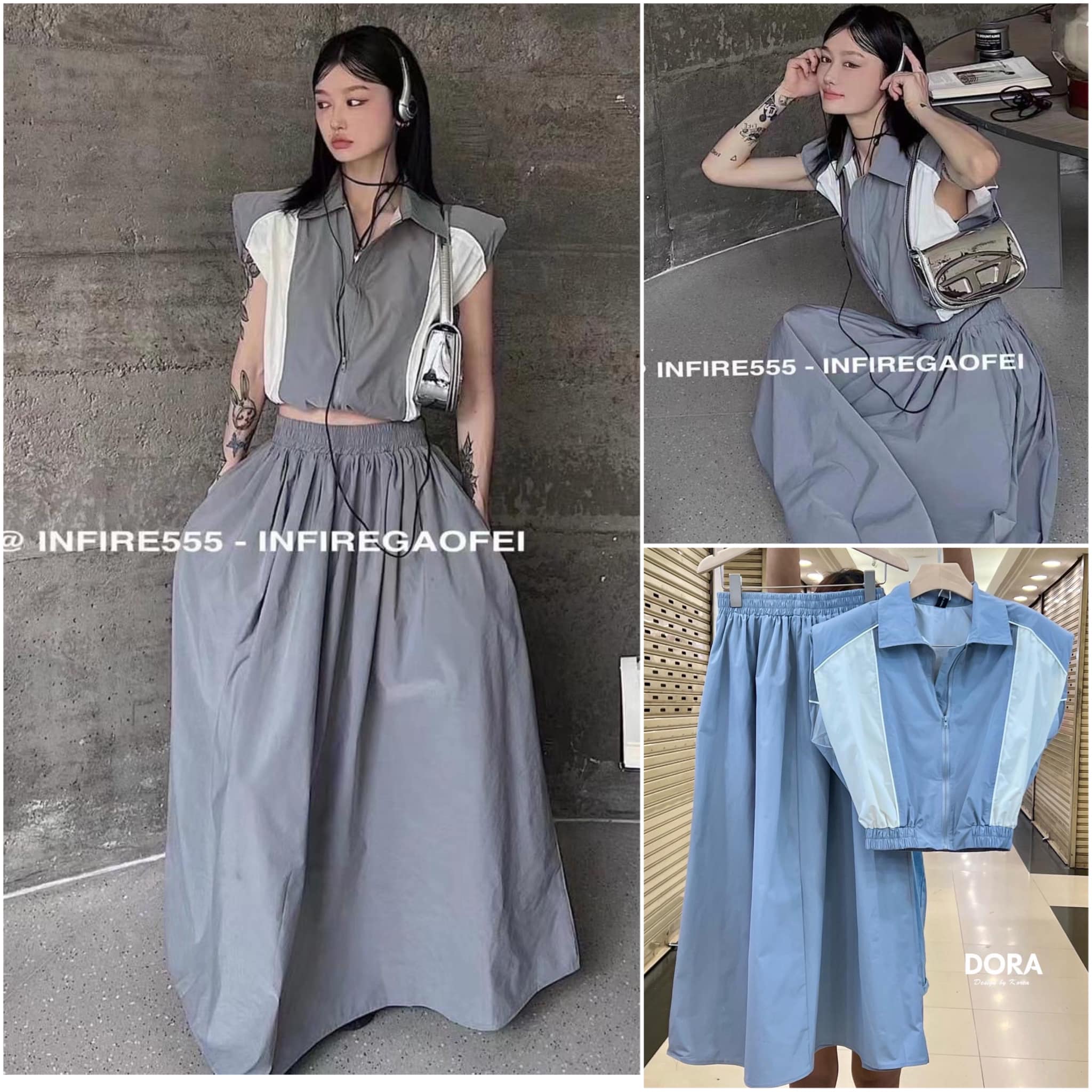 Set เสื้อ+กระโปรงผ้าร่ม เสื้อซิบหน้า กระโปรงเอวยืดสบาย ชุดนี้สวยเท่ ครบ น่ารักจัดเลยค่ะ สินค้าคุณภาพ (พร้อมส่ง)