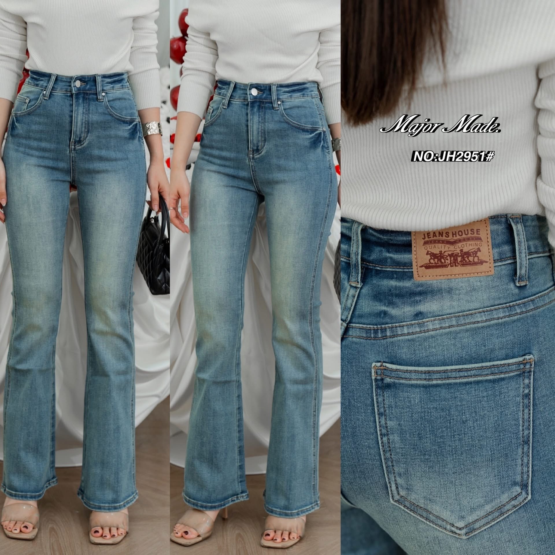 กางเกงยีนส์ขาม้ายาว ทรงเอวสูงงงง รุ่นนี้เนื้อผ้านิ่มหนา ใส่ทรงเป๊ะเข้ารูป ปลายขากลวงสวย ใส่แล้วเพรียวสุดๆ สีฟอกก็สวย ใส่สบาย : สินค้าคุณภาพ (พร้อมส่ง)