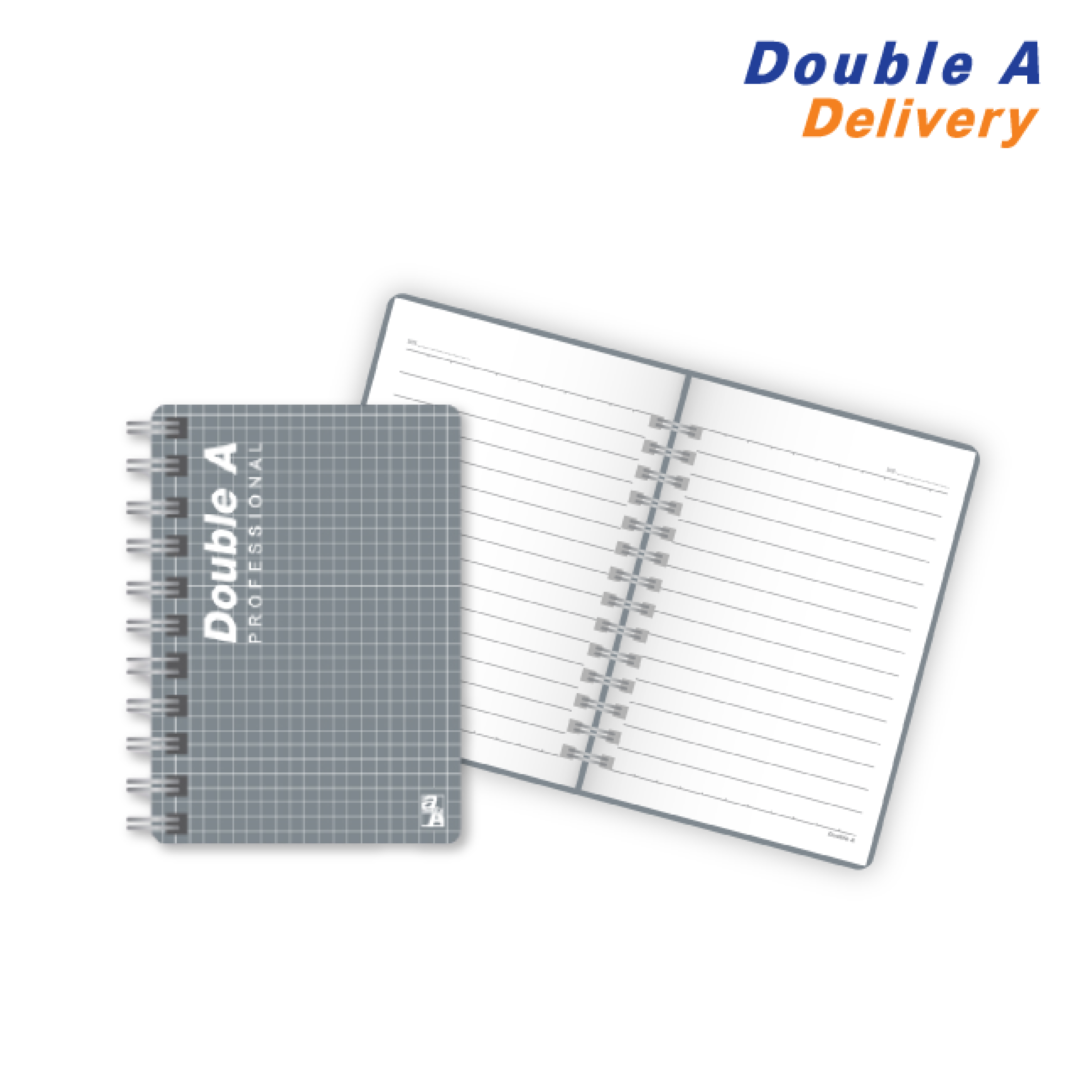 สมุดสันห่วงปกพลาสติก Professional ขนาด A6 เนื้อในพิมพ์เส้นบรรทัด 70 แกรม 100 แผ่น ปกสีเทา