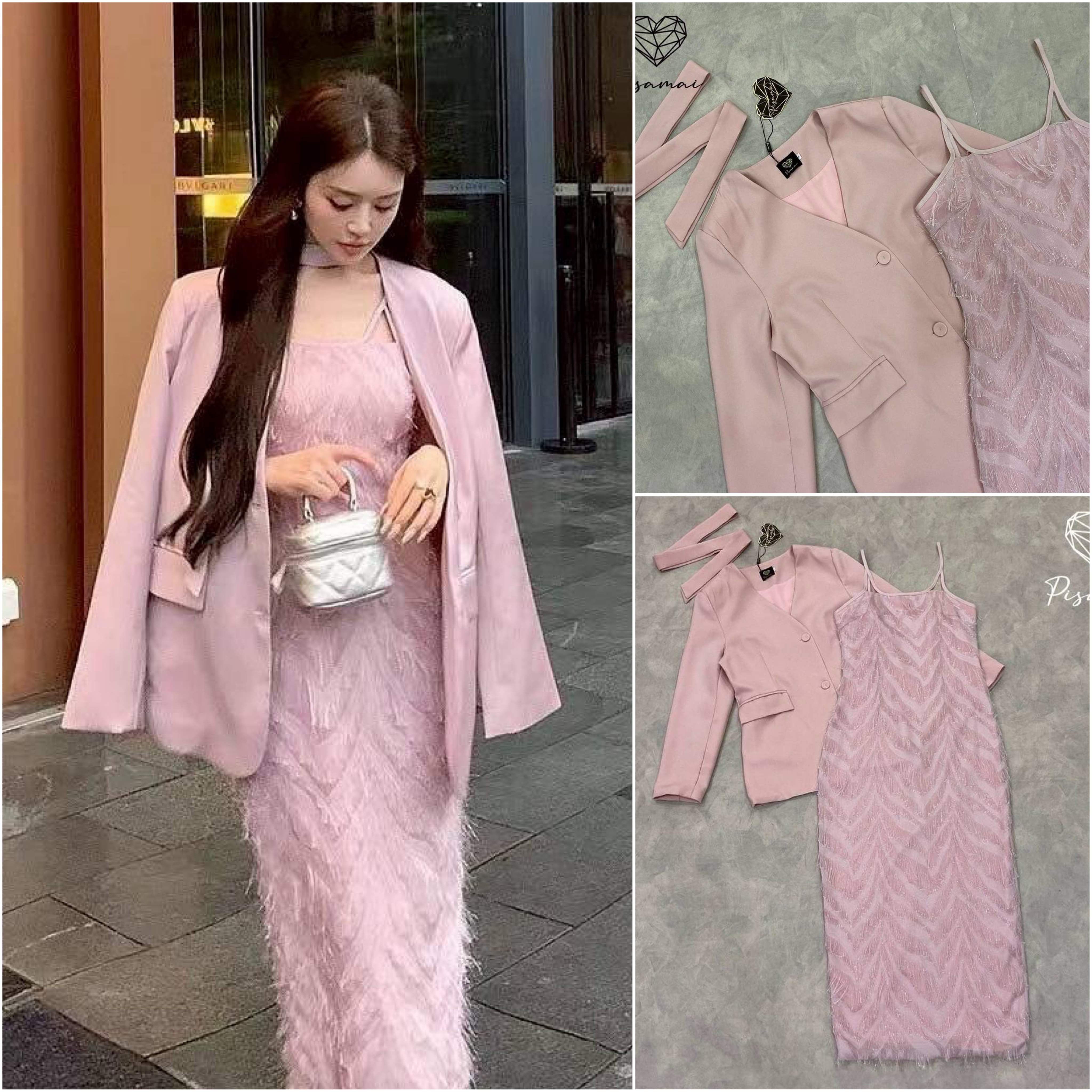 เซ็ตสายเดี่ยวสีชมพูขนนก มาคู่กับเบเซอร์oversize คัทติ้งเป๊ะ และเชือกพาดคอ ใส่สบาย : สินค้าคุณภาพ (พร้อมส่ง)