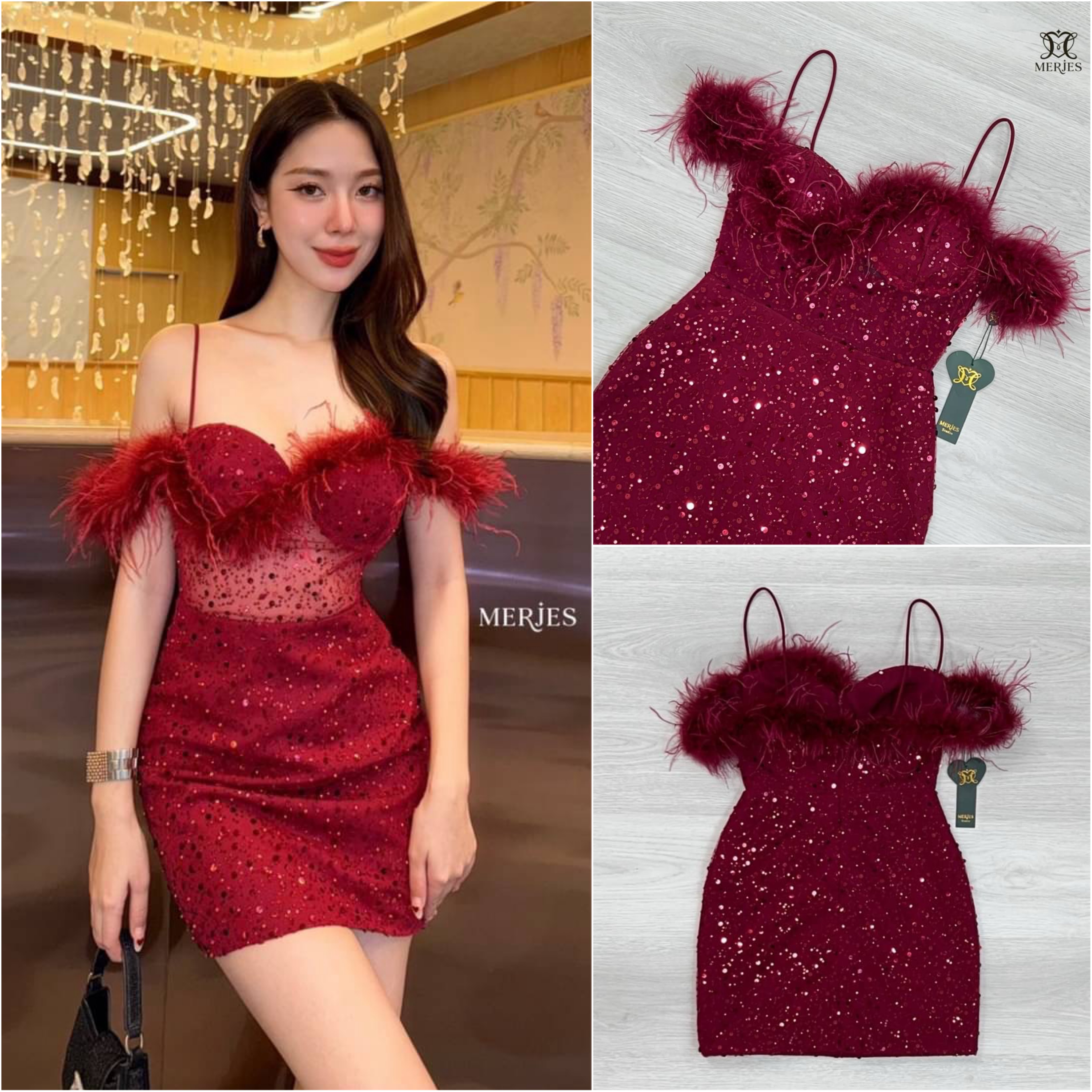 มินิเดรสสายเดี่ยวทรงเกาะอกแต่งขนนกแขนดีเทลปาดไหล่ดีไฮโซแอบเซ็กซี่เก๋ๆช่วงตัวแต่งซีทรูแบบไม่โป๊มากเดรสทรงเข้ารูปงานผ้าแต่งวิ้งในตัวสวยเก๋ผ้าไม่คันนะคะงานมีซับในและซิปหลัง ใส่สบาย : สินค้าคุณภาพ (พร้อมส่ง)