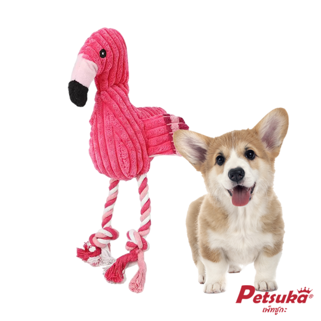 ตุ๊กตาสุนัข Petsuka ตุ๊กตานกฟลามิงโก้มีเสียง ตุ๊กตาขัดฟันสัตว์เลี้ยง