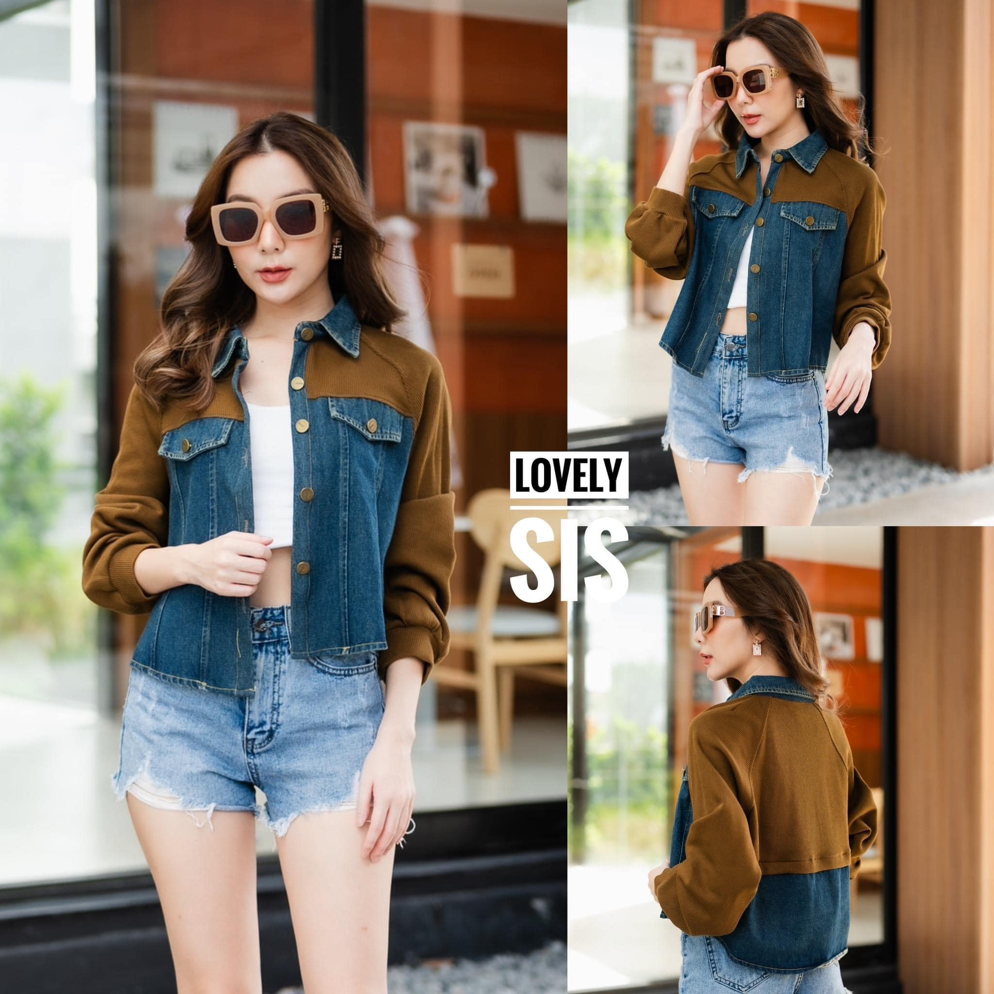 เสื้อแจ็คเก็ตแขนยาวงานผ้ายีนส์เย็บต่อผ้า knit ถักลายเนื้อนิ่ม อกแต่งปกกระเป๋าหลอก งานใส่คลุมสบายๆ : สินค้าคุณภาพ (พร้อมส่ง)