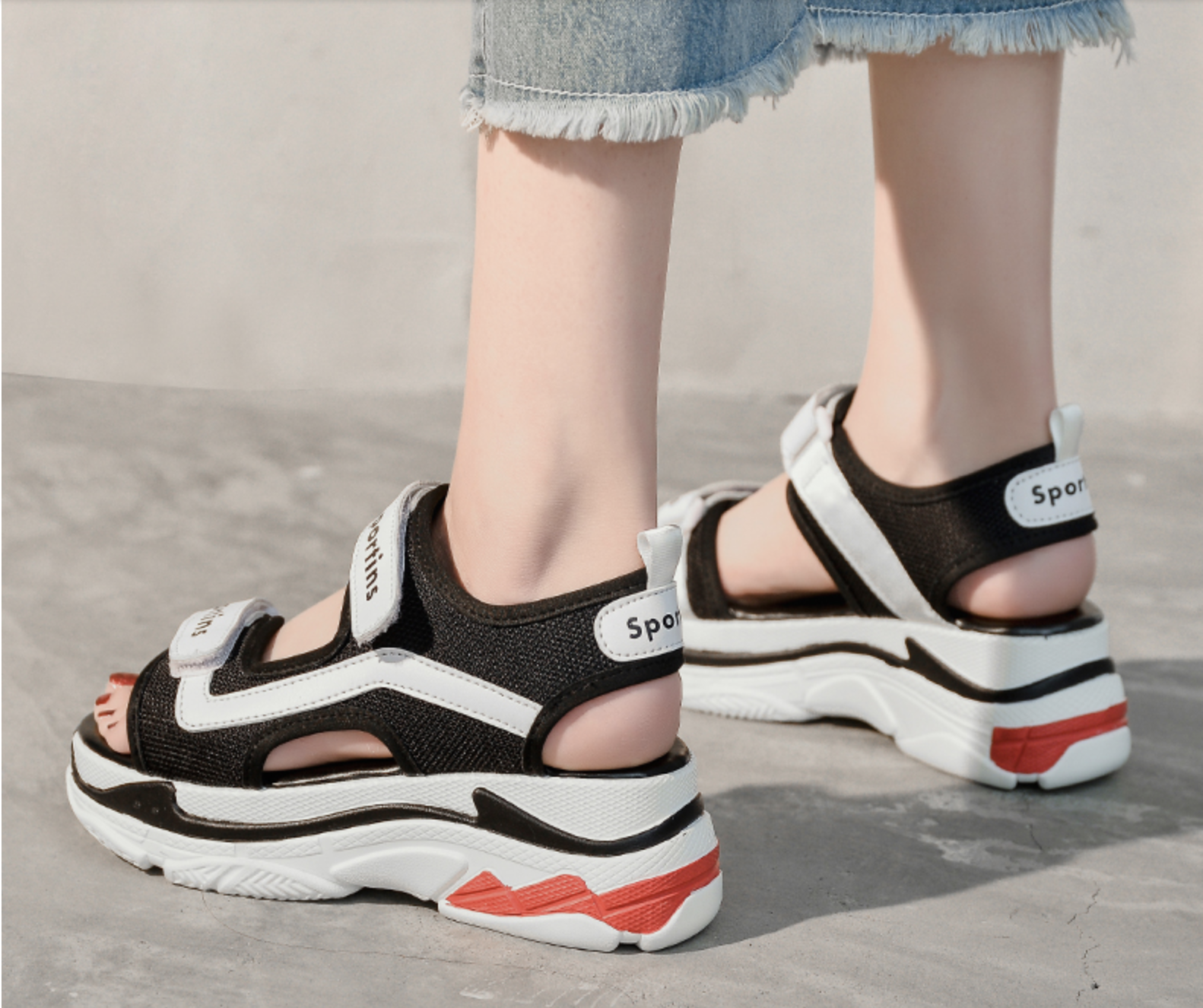 รองเท้าไซส์ใหญ่ 42-44 รองเท้าแตะรัดส้น พื้นยางหนา สีดำ/ขาว GUVOOSM KR0950BL