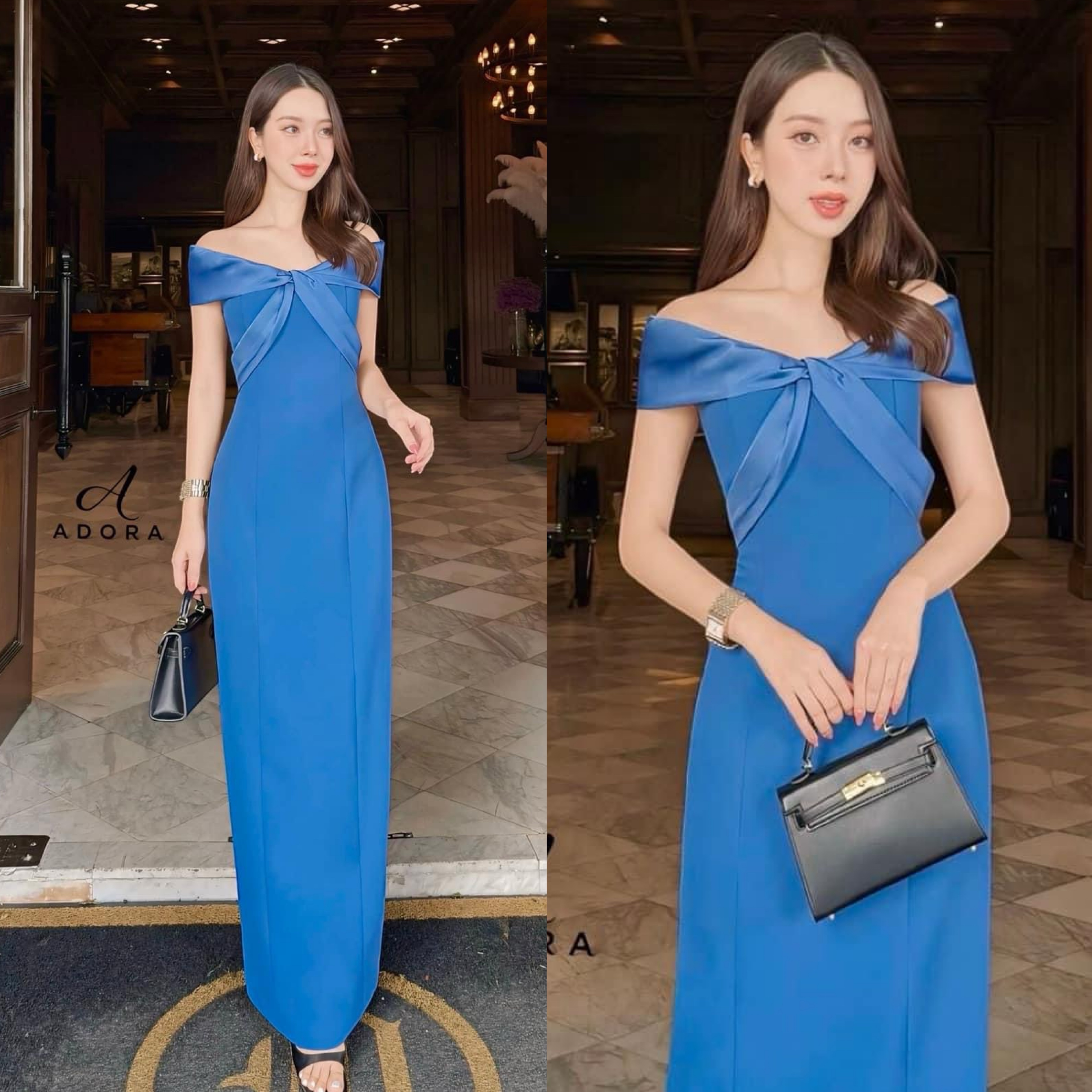 เดรสปาดไหล่ช่วงอกตัดต่อผ้าดีไซน์ไขว้อก เสริมฟองน้ำ ตัวเดรสใช้เนื้อผ้าเกรดพรีเมี่ยมทั้งตัว ดีไซน์กระโปรงทรงสอบยาว ผ่าหลัง งานมีซับใน ใส่สบาย : สินค้าคุณภาพ (พร้อมส่ง)