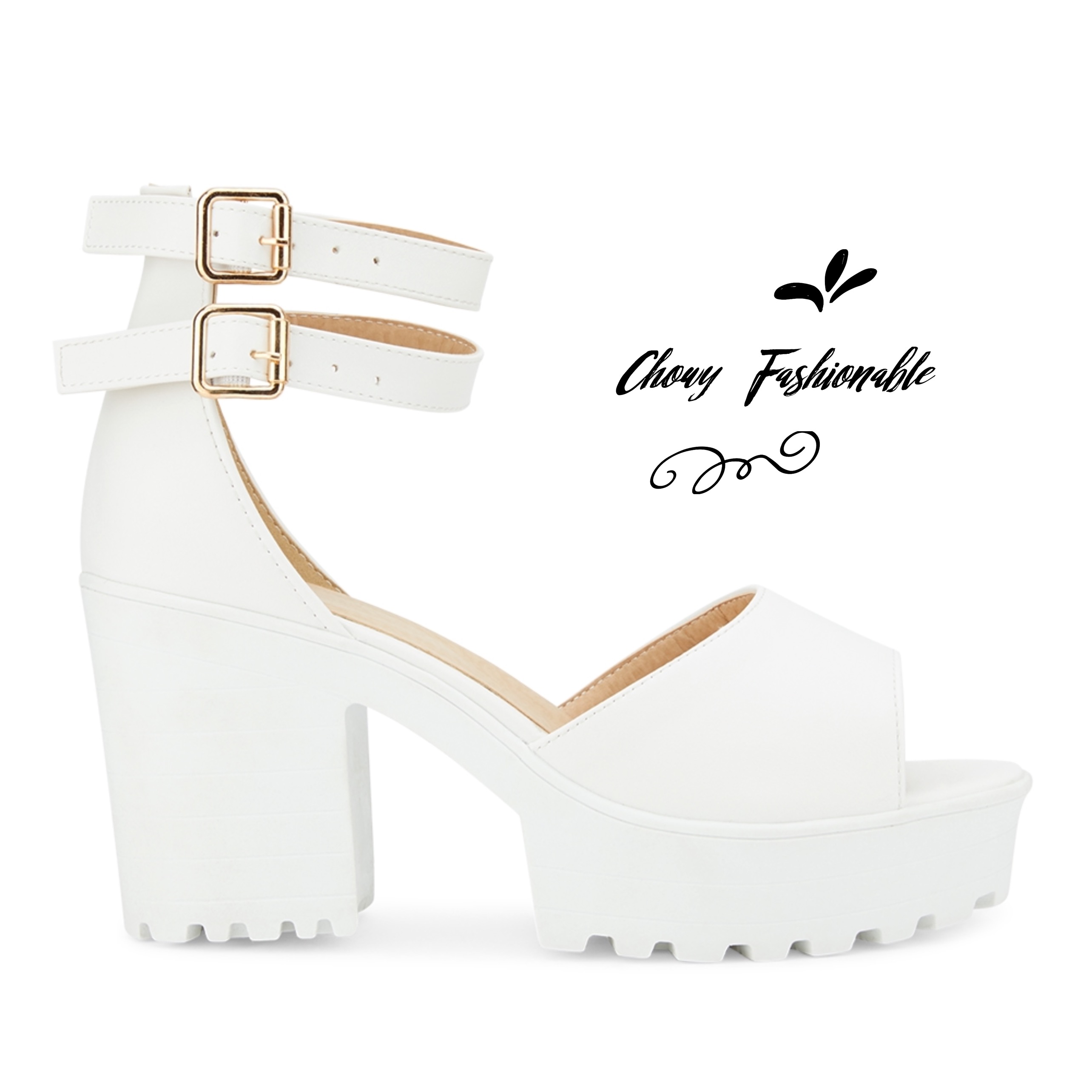 รองเท้าไซส์ใหญ่ 40-41 ส้นเตารีดไซส์ใหญ่ มัฟฟิน Muffin รัดข้อเท้า สีขาว KR0605WH