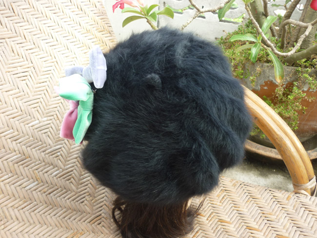 หมวกเบเร่ต์ผ้าขนกระต่าย นุ่มๆ สีดำ