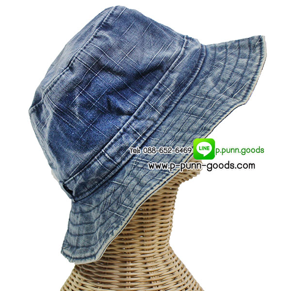 หมวกผ้าฝ้ายสโตน สีม่อฮ่อม (งานทำมือ) หมวกทรงปานามา