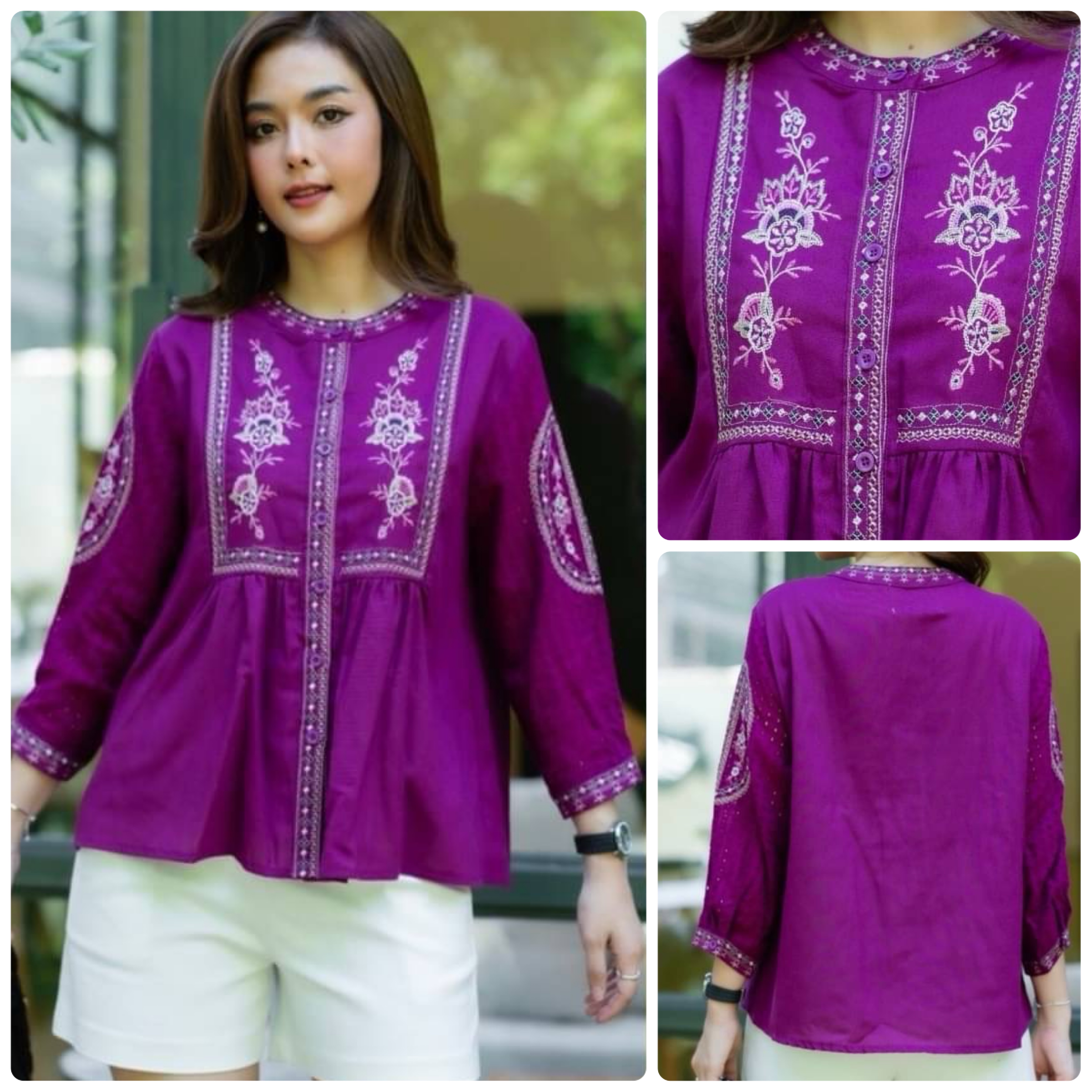 เสื้อผ้าลินินผสมฝ้ายเกรดพรีเมี่ยม งานปักสไตส์ วินเทจ ใส่สบาย : สินค้าคุณภาพ (พร้อมส่ง)