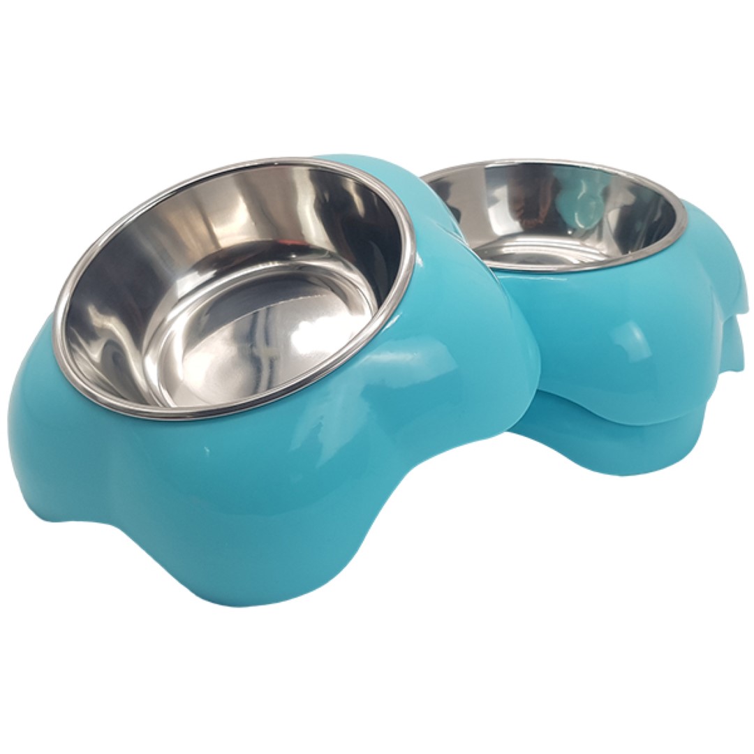 ชามอาหารสัตว์เลี้ยง Petsuka สำหรับสุนัขและแมว รูปดอกไม้ สีฟ้า