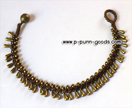 ข้อมือเชือกเทียนถัก ร้อยจี้หยดน้ำสีทองเหลืองโบราณ