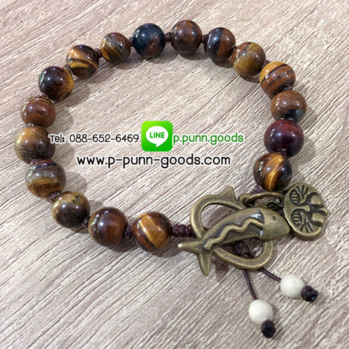 ข้อมือเชือกเทียน Tiger's Eye 8 มม. ตะขอแมวเหมียว